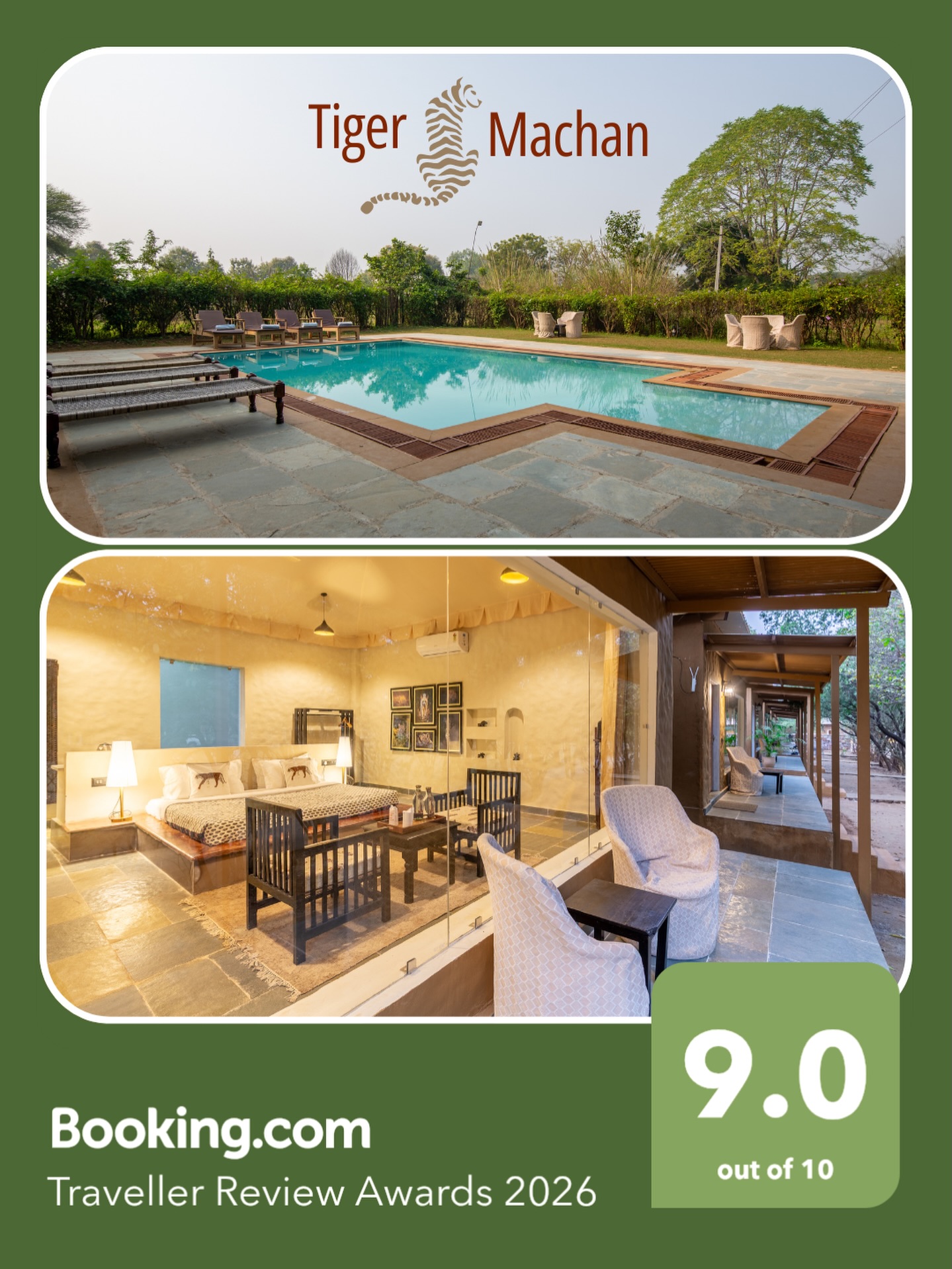Honored with the Booking.com Traveller Review Awards 2026 ⭐
Rated 9.0/10 – Thank you to all our wonderful guests for your love and trust!
Luxury stays, serene poolside vibes, and unforgettable wildlife experiences near Ranthambhore Tiger Reserve — we promise to keep delivering excellence.
📍 Village Kutalpur, Ranthambhore Road, Sawai Madhopur, Rajasthan
📞 +91 9950521870
#TigerMachanResort #BookingCom #TravellerReviewAwards #Rated9 #Ranthambhore LuxuryInTheWild WildlifeStay JungleResort HospitalityExcellence TravelRajasthan IncredibleIndia GuestLove ResortLife