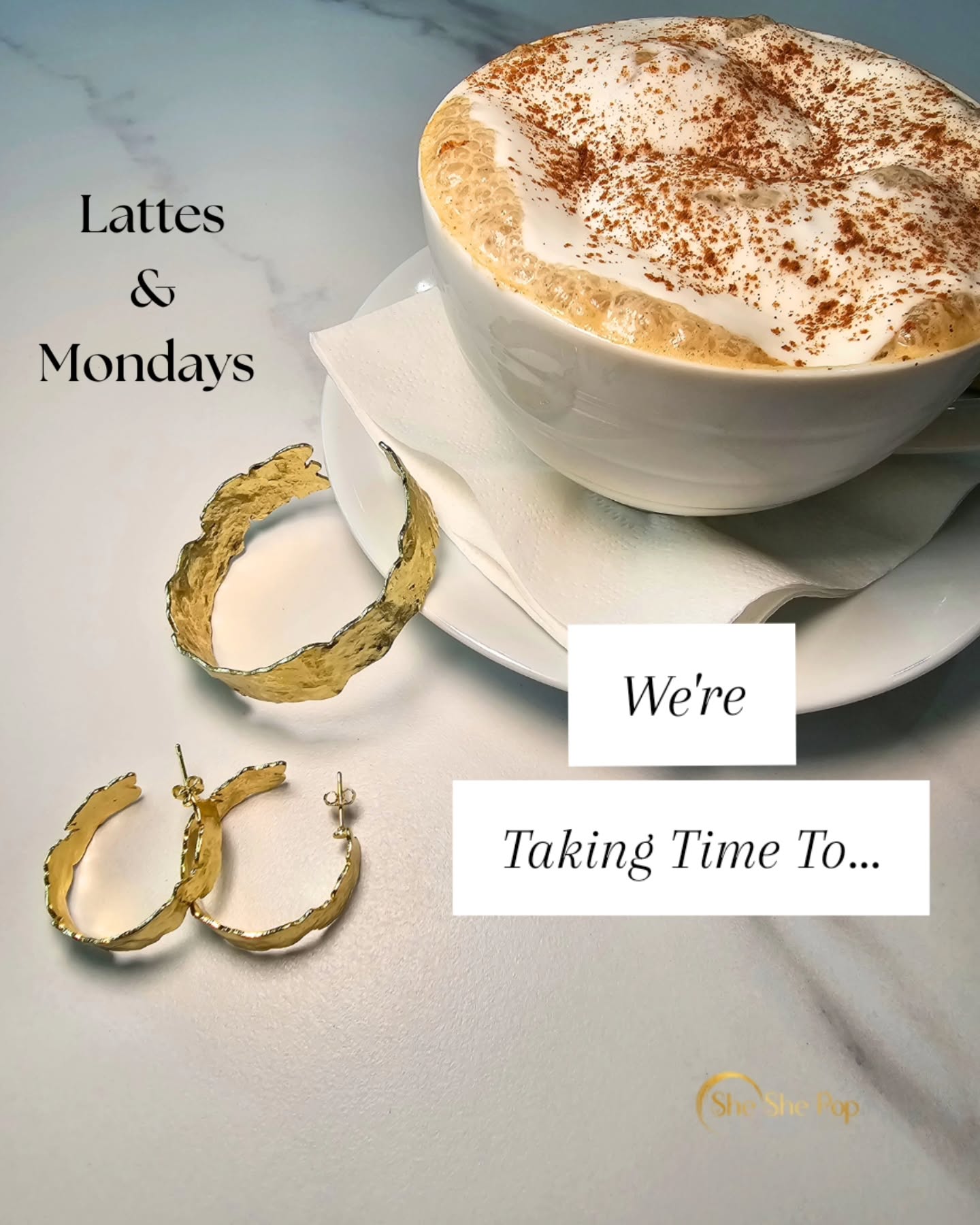 ✨️☕️ Lattes & Mondays make the week ahead shine 💛
Starting the week off in gratitude, prayer and planning is what we do as we move towards the goals and standards set before us.
Taking focused time at the start of the week is a strategic way to keep ideas fresh and flowing with action and intention.
✨️ It's far more than elevated high quality and elegant jewelry for us at SheShePop.com.
It's about helping women to see themselves confidently in who they are as they become, show up, transition and elevate in the stages of their lives as business leaders, mothers, executives, entrepreneurs, world influencers, and female founders.
We're here to make you shine brighter confidently in who you are as you elevate! Send DM for curated style appointment or shop online.
Remember, You are a rare gem 💎.
XOXO,
SheShePop 💛✨️
Monday Inspirational thoughts, Inspiring Women, Elevated & Luxe jewelry, Female founders, Confidence and Style, 18k gold plated cuff bracelet and hoop earrings, online elevated jewelry and accessories boutique