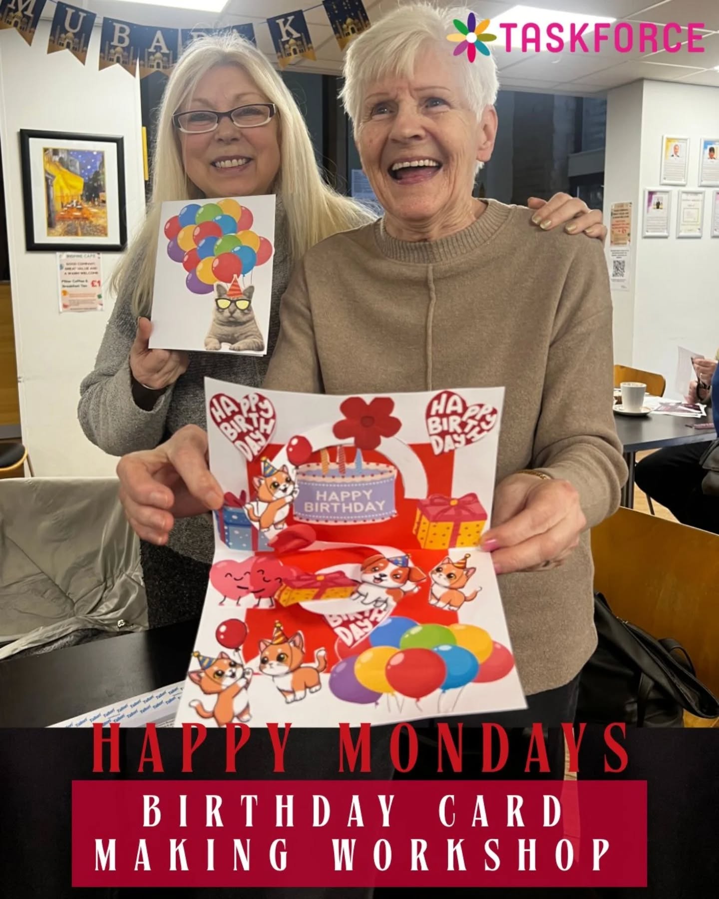 On Monday 23rd February we had a birthday card making workshop and what a delightful time we had!!!
Cookies, refreshments, great company and lots of creativity, perfect for catching up with friends and a great opportunity to make new friends!!
Everyone created their own unique design using a spiral template that made the decorations pop when opened! So proud of our members and grateful for our amazing volunteers.
Cards all set and ready for family and friends 🧡
#inspiredtaskforce #creative #craft #manchester #workshops