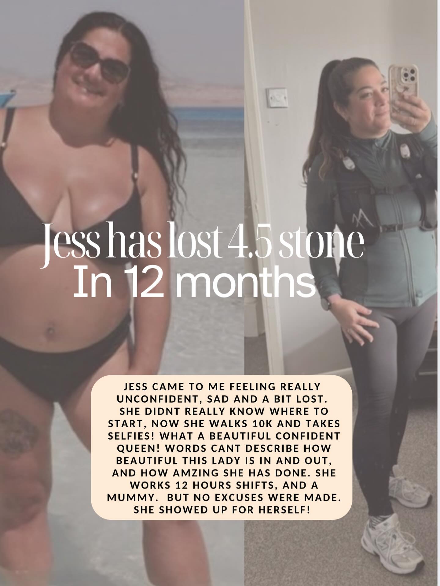 She didn’t need a new body.
She needed belief.
Jess has lost 4.5 stone in 12 months…
But what she really gained? Confidence. Discipline. Self-respect.
12 hour shifts.
A busy mum.
Life still life-ing.
But she stopped waiting to “feel ready”
and started showing up instead.
No magic.
No extremes.
Just consistency.
If you’re feeling how she once felt — lost, uncomfortable, avoiding photos — this is your sign.
DM me “COACH” and let’s change your story too 🤍