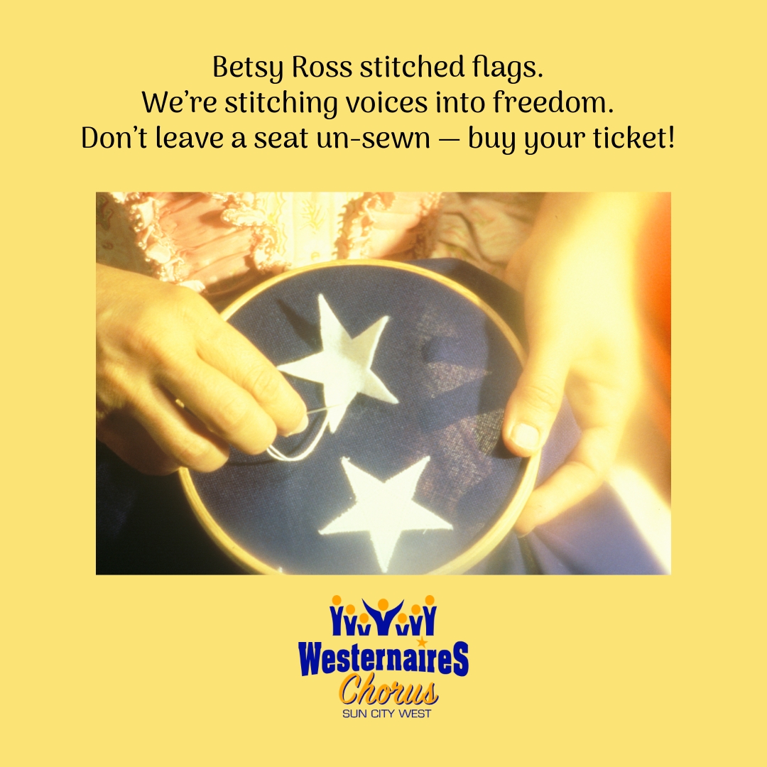 Let Freedom Sing ... a journey through 1776 with soaring melodies, patriotic remembrances and some silly fun songs! Hosted by John Hancock & Betsy Ross in person! Tickets $15 March 27, 28, 29 & April 2, 3rd https://westernaires.club or RH Johnson Box Office!