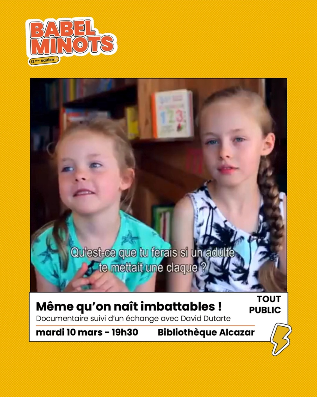 Même qu’on naît imbattables !
Documentaire suivi d’un échange avec David Dutarte ouvert au public
On aspire tous à vivre dans un monde sans violence. Et si tout commençait … par l’enfance ? Car la violence de notre société prend racine dès nos premiers pas. Menaces, punitions, gifles, fessées, viennent s’inscrire dans le quotidien, comme une banalité inhérente à l’enfance … Au nom de l’éducation et de l’amour ? Un peuple, qui le premier, a compris qu’élever les enfants dans l’empathie et la bienveillance ferait d’eux des êtres responsables et surtout, respectueux des autres, ce sont les suédois, pionniers de l’abolition des violences dites éducatives, dès 1979. Et si c’était aussi simple ? Ce film vous emmène à la rencontre de cette première génération imbattable, et invite, à travers une nouvelle conception de l’enfant, à reconsidérer la nature humaine.
📆 10 mars 2026 à 19h30 à la @marseillebiblio Bibliothèque Alcazar
🎫 Gratuit sur réservation : lien en bio