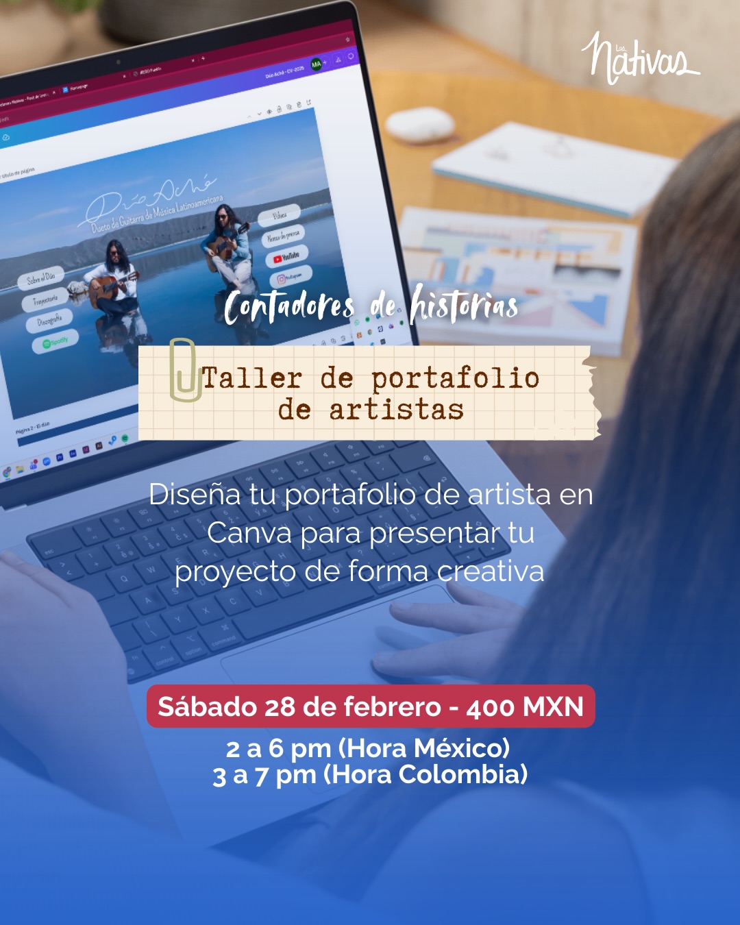 Participa en CONTADORES DE HISTORIA: Taller de portafolio de artistas en Canva.
Aprende a combinar texto e imagen para posicionar tu perfil artístico en la escena y destacar con una estética digital coherente y estratégica. En este taller teórico-práctico desarrollarás la personalidad de tu proyecto, aprenderás a estructurar textos claros y diseñarás tu portafolio para presentar de manera profesional tu proyecto.
📅 Fecha: Sábado 28 de febrero
💻 Modalidad: Virtual
⏳ Duración: 4 horas
🕑 Horario: 2:00 p.m. a 6:00 p.m. (Hora central México)
3:00 P.m. a 7:00 P.m.
✨ Resultado: Portafolio editable y listo para descargar
#canva #diseñoportafolio #tallerparaartistas
Inscríbete en nuestra LINK EN BIO.