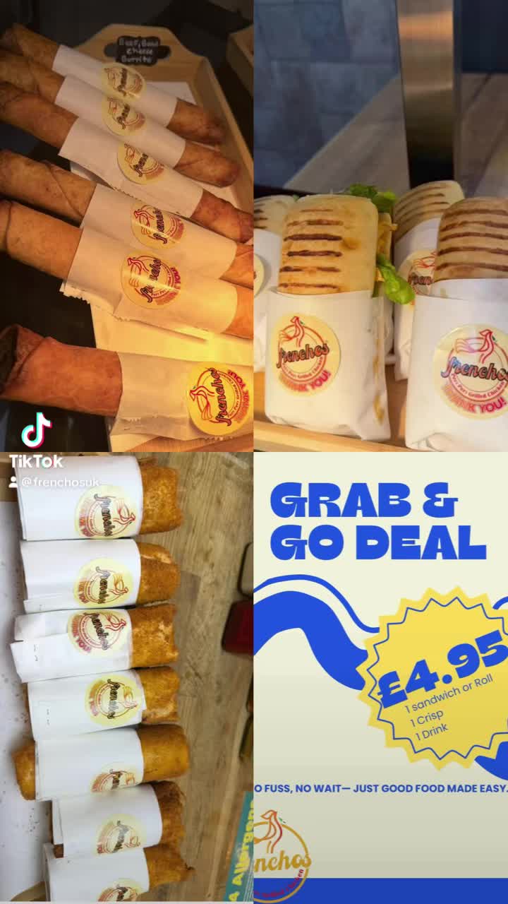 The sun is out, and the deals are HOT! ☀️🌯
Introducing the Frenchos Grab & Go special! Whether you’re craving our new Chicken Sausage Rolls or the Beef & Bean Burrito, we’ve got your lunch sorted.
• £2.95 | Just the roll or burrito
• £4.95 | The Full Meal Deal (Includes crisps & a drink!)
No fuss, no wait—just good food made easy.