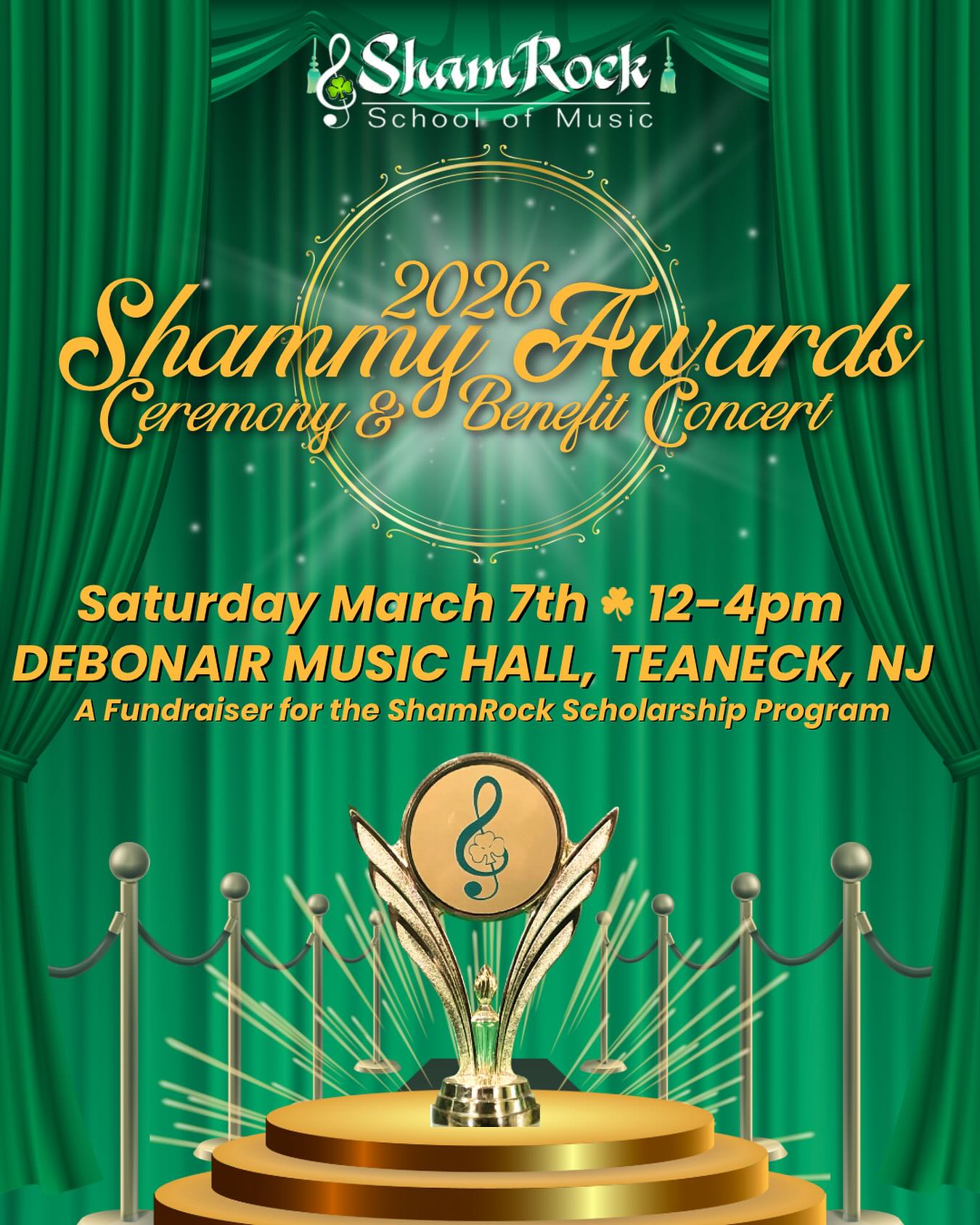 The winners are in and the count down is on for everyone’s favorite event of the year! The 2026 Shammy Awards happen next Saturday, March 7th at @debonairmusicnj Join us for an afternoon of music by are talented students and staff, fundraising for our ShamRock Scholarship Fund, and find out who will be taking home a Shammy! 🏆☘️🎶