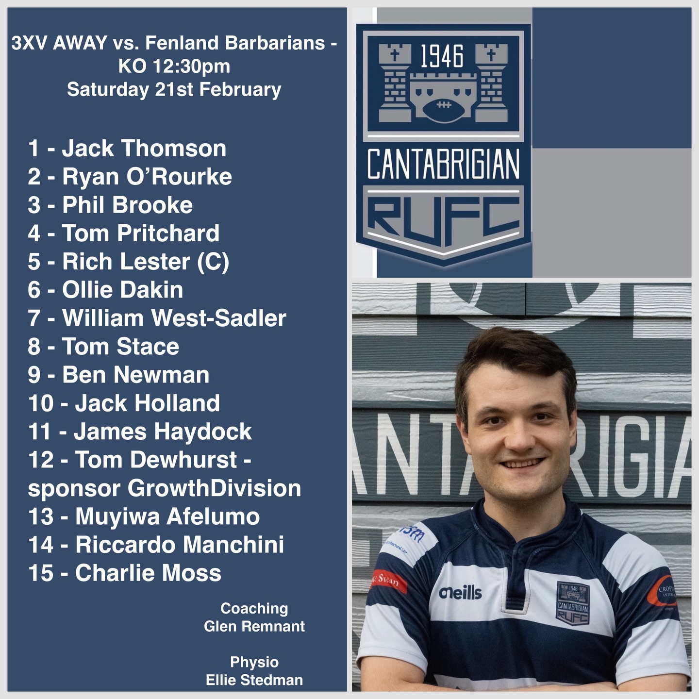 💥SQUAD ANNOUNCEMENT💥
We are delighted to bring you our 3XV who will be playing the Fenland Barbarians AWAY at March RFC! Kick off 12.30pm!
Good luck lads!
📸 @bwsportsphotography
#rugby #cantabs #cantabsrugby #socialrugbyincambridge #cambridge
