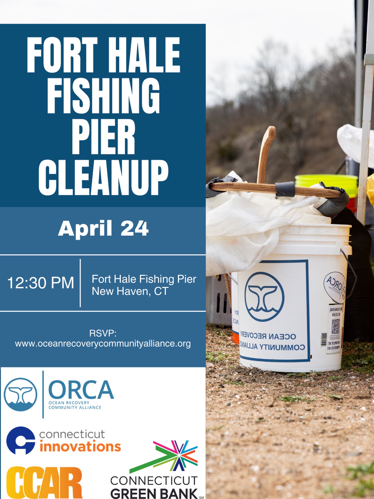 Join ORCA, Connecticut Green Bank, CCAR, and Connecticut Innovations for a beach cleanup at the Fort Hale Fishing Pier on April 24 in New Haven, CT. The Cleanup starts at 1:00 pm. All the cleanup supplies will be provided by ORCA. Please dress for the weather. Arrive at 12:30 for some pizza courtesy of CT Green Bank and Connecticut Innovations.