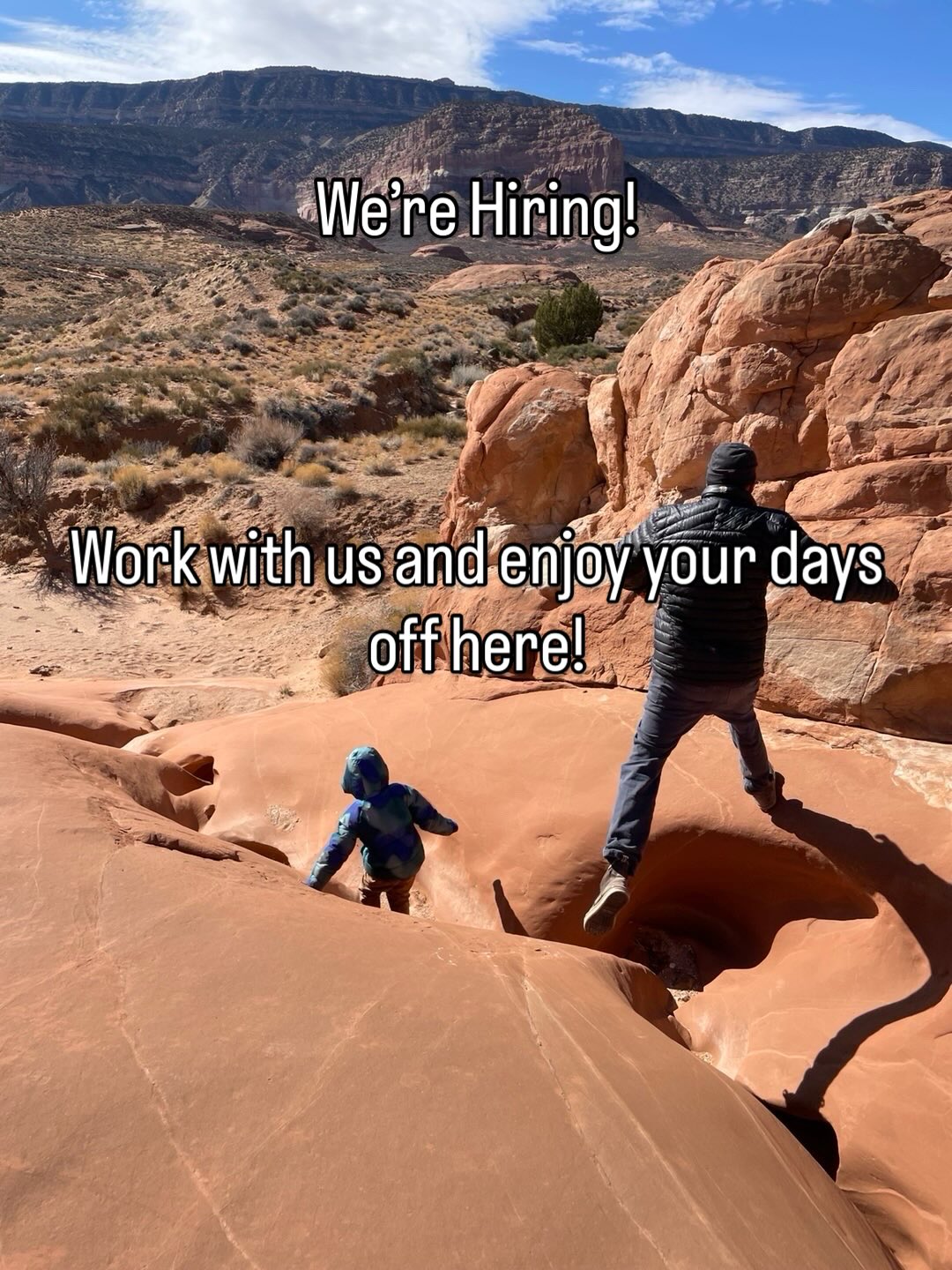 We’re Hiring! Work with us so you can play here!
Cafe and Shop hours available
Full time or Part-time
Competitive pay and great job perks!
Live and work in a beautiful place!
Interested? Send us an email at utahcanyonguides@gmail.com
We hope to hear from you!
#cooljobs #cooljobsincoolspots #seasonalgig #summergigs #nowhiring