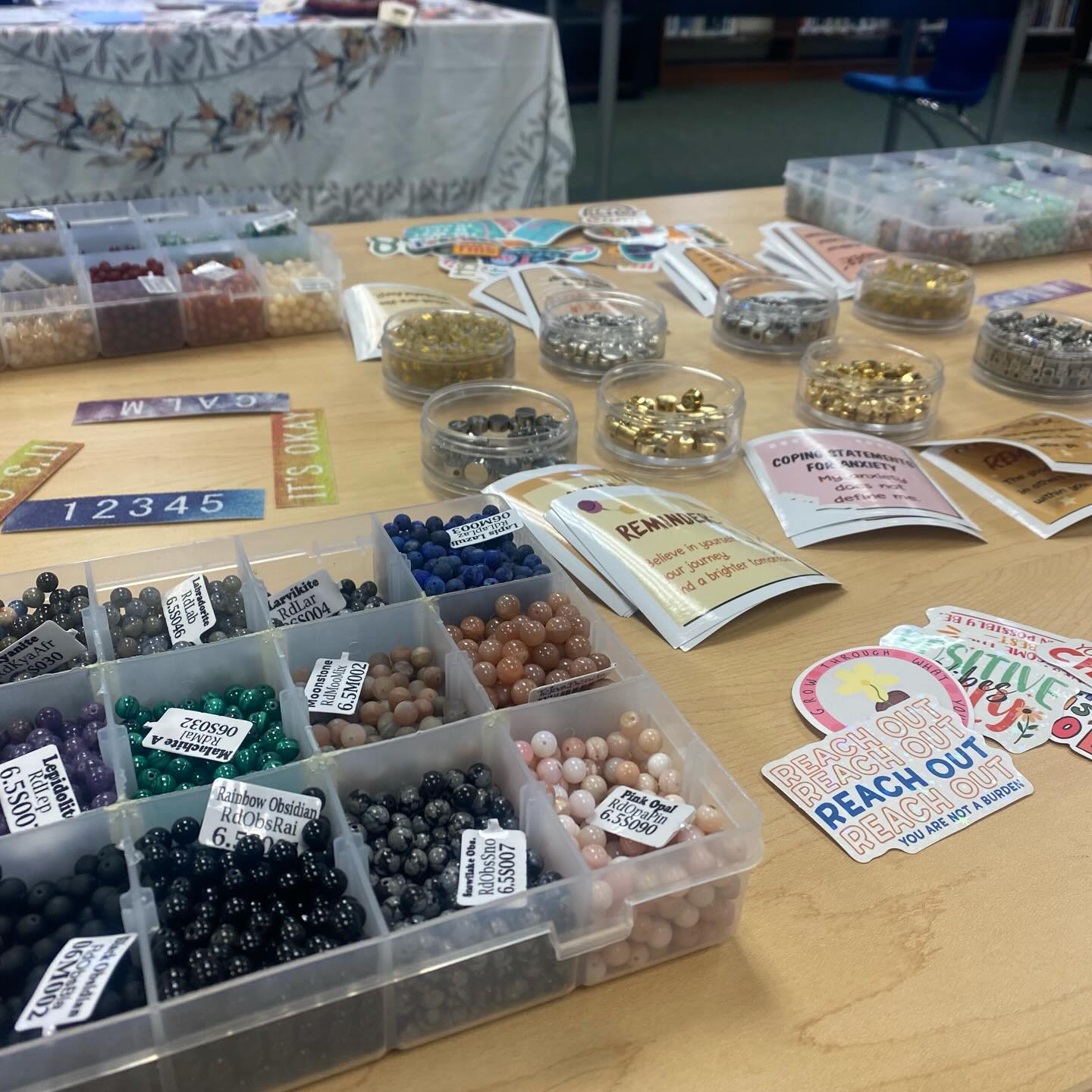 The Johnson Public Library sponsored a NorahBeads workshop at Lamoille Union High School (LUHS) today. This event is the first of two planned sessions at the school designed to foster meaningful conversations with teens about mental health and suicide prevention. The next workshop is planned for March 19th. We hope to see you there.
