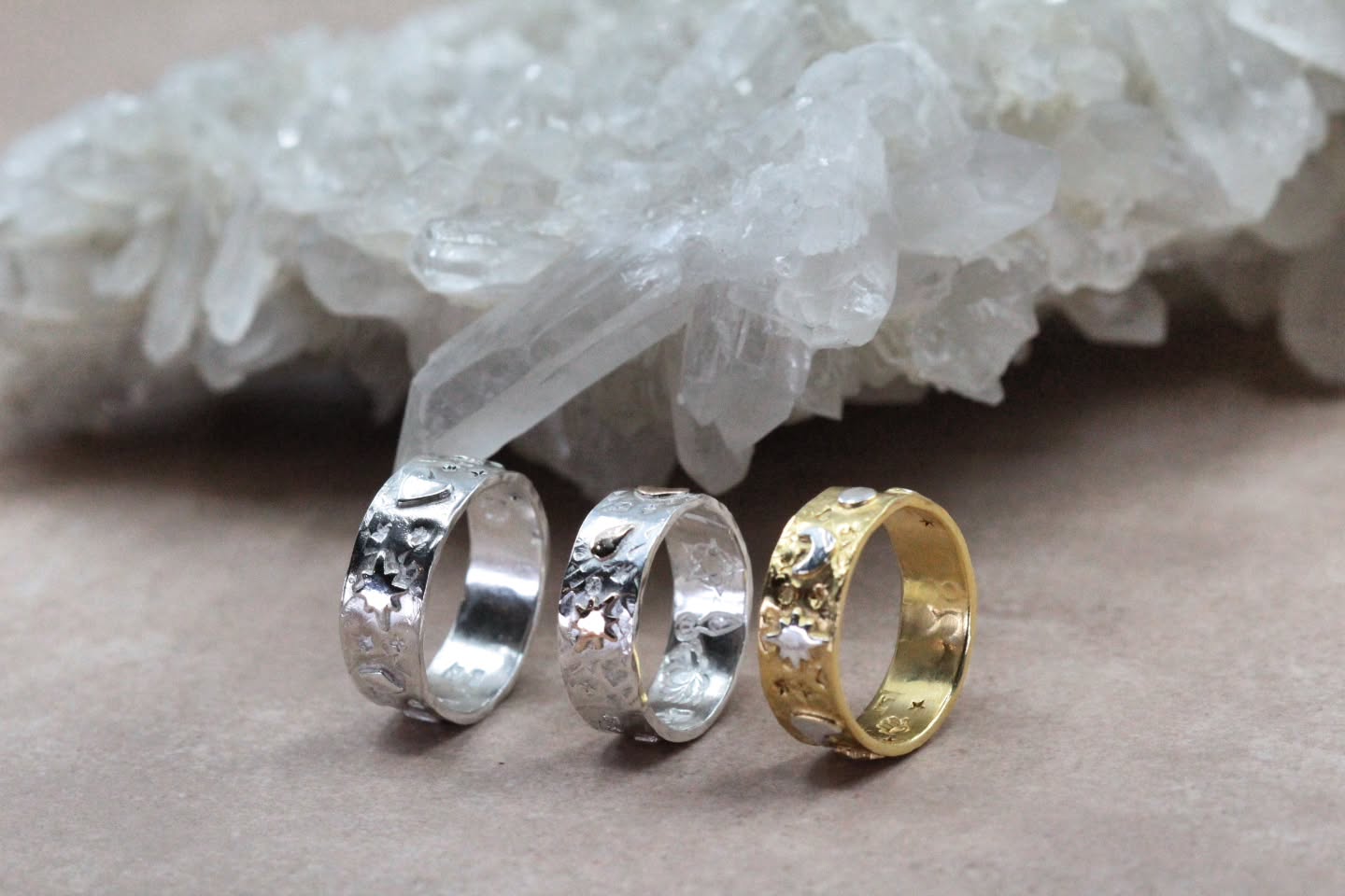 ⨠The Mystic Menace Rings āØ
A constellation wrapped around your finger.
Sacred geometry symbols stretch across the front of the band, with Polaris at the centre ā representing your lifeās path and the guidance that keeps you aligned. Hidden inside are protective symbols, quietly guarding and empowering the wearer.
Personal, celestial, and designed as modern armour for everyday life.
Available online made to order in:
⢠Sterling Silver
⢠18ct Gold Vermeil
⢠Sterling Silver with 9ct Gold details
Handmade in your ring size and created with intention in my studio āØ
#MysticMenace #SacredGeometryJewellery #HandmadeJewelleryUK #MadeToOrderJewellery #ModernTalisman