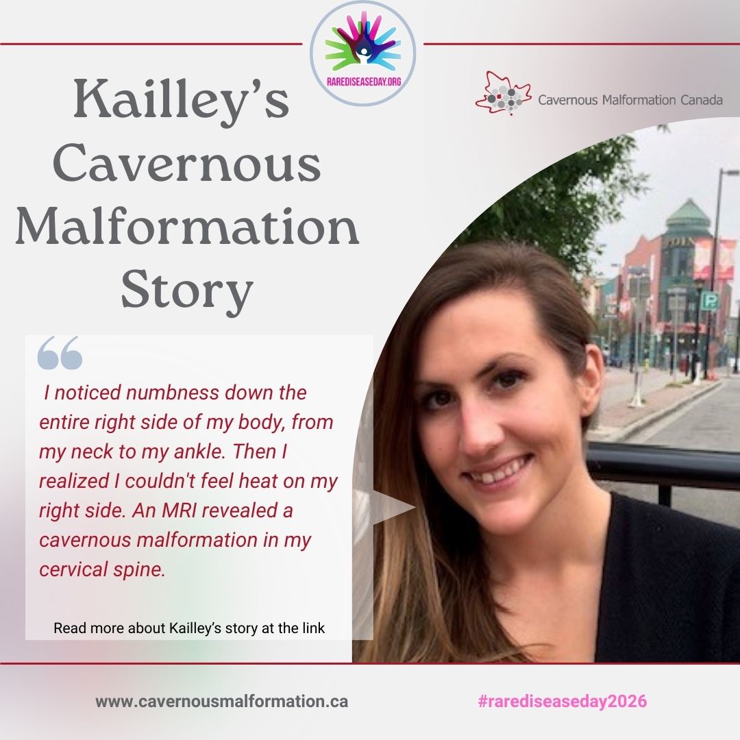 Kailley courageously shares her story of being diagnosed with a cavernous malformation in her spinal cord. As we lead up to #rarediseaseday, we think of patients that have a rare disease experience, like Kailley does. You are not alone.
Read more about Kailley's story, in her own words, at the link in our bio.
___
Kailley partage avec courage son histoire : on lui a diagnostiqué une malformation caverneuse de la moelle épinière. À l’approche de la Journée internationale des maladies rares, nous pensons aux patients qui, comme Kailley, vivent une maladie rare. Vous n’êtes pas seul(e).
Pour en savoir plus sur l’histoire de Kailley, racontée par elle-même, cliquez sur le lien dans notre bio.
#cavernousmalformation #cavernoma #spinalcavernousmalformation #spinalcordinjury #cervicalspine #iamrare #diseasewithoutacure