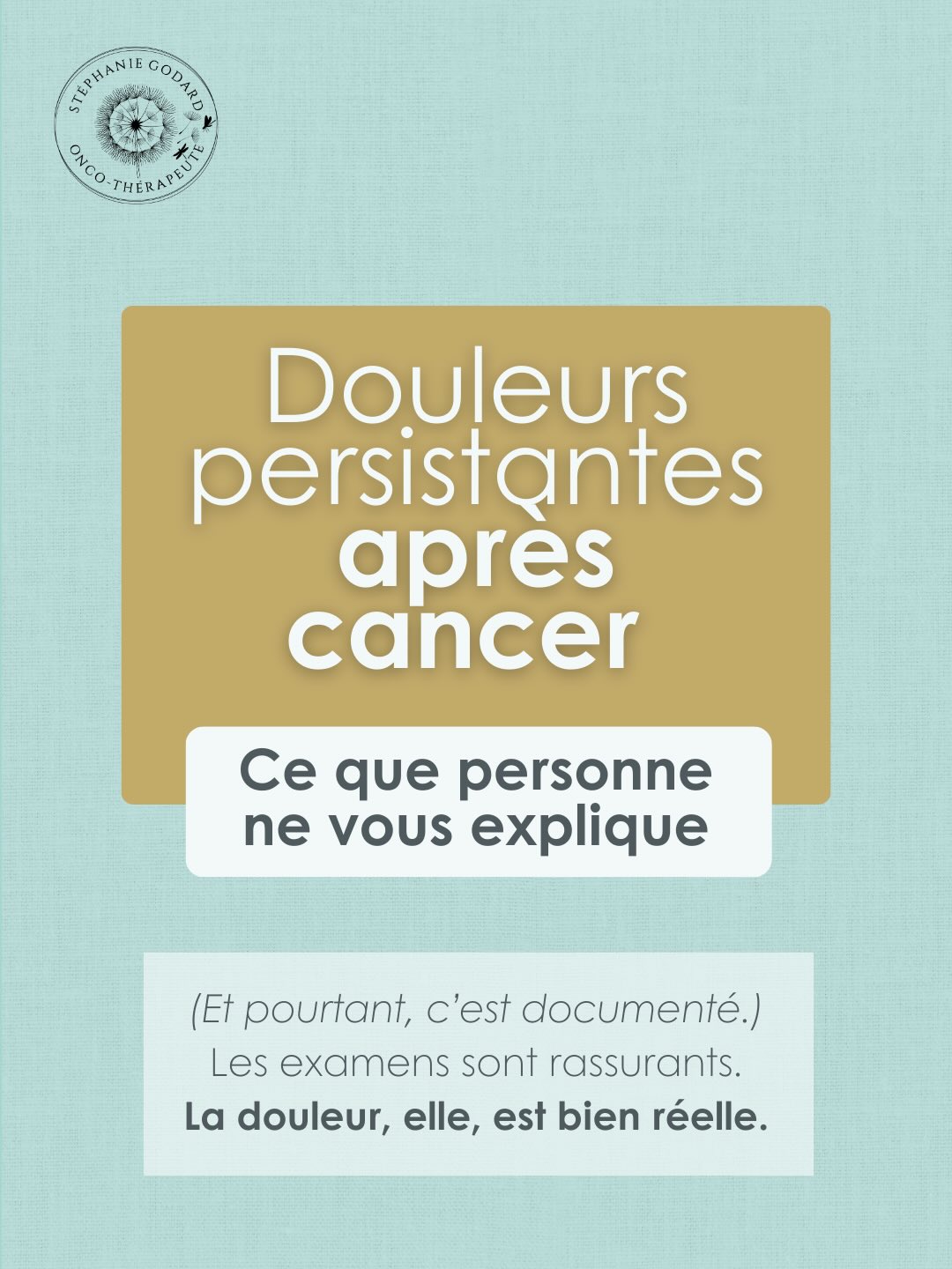 La douleur persistante après cancer n’est pas rare.
Elle est documentée.
Et pourtant, on en parle très peu.
En après-cancer, beaucoup de femmes entendent : “Les examens sont bons.”
Comme si cela devait suffire.
Mais une douleur chronique post-traitements peut être :
✅neuropathique
✅cicatricielle
✅inflammatoire
✅liée à l’hormonothérapie
✅entretenue par un système nerveux resté en alerte
❌Ce n’est pas une faiblesse.
❌Ce n’est pas une invention.
❌Ce n’est pas “psychologique”.
👉🏻C’est souvent multifactoriel.
Biologique. Nerveux. Émotionnel.
Dans ce carrousel, je vous propose un outil concret issu de ma pratique en psycho-oncologie et en oncothérapie :
🧰 La carte de la douleur.
🎯Localiser précisément.
🎯Identifier le type de douleur.
🎯Repérer la pensée automatique.
🎯Observer la réaction corporelle.
Parce qu’entre la douleur et la panique, il existe parfois un circuit.
Et un circuit, ça s’analyse.
🟡 Si cette exploration vous semble trop complexe ou trop envahissante à faire seule,
c’est précisément le type de travail que nous pouvons structurer ensemble en accompagnement.
Votre douleur mérite d’être comprise.
Pas minimisée.
#douleurpersistante #aprescancer #douleurschroniques #memoirecorporelle #oncocoach