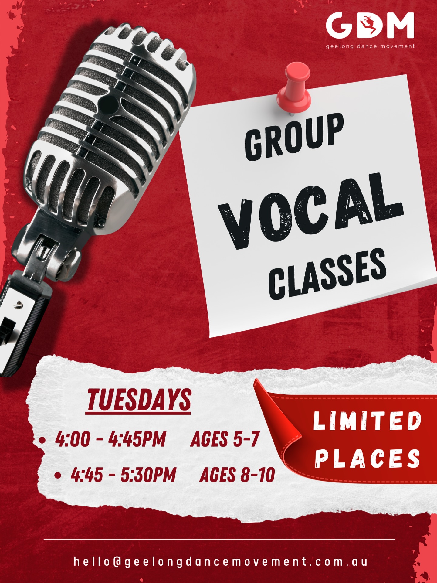 New small group vocal classes 🎤
Get in touch today to secure your spot
#geelongdancemovement #vocalgroup #singing