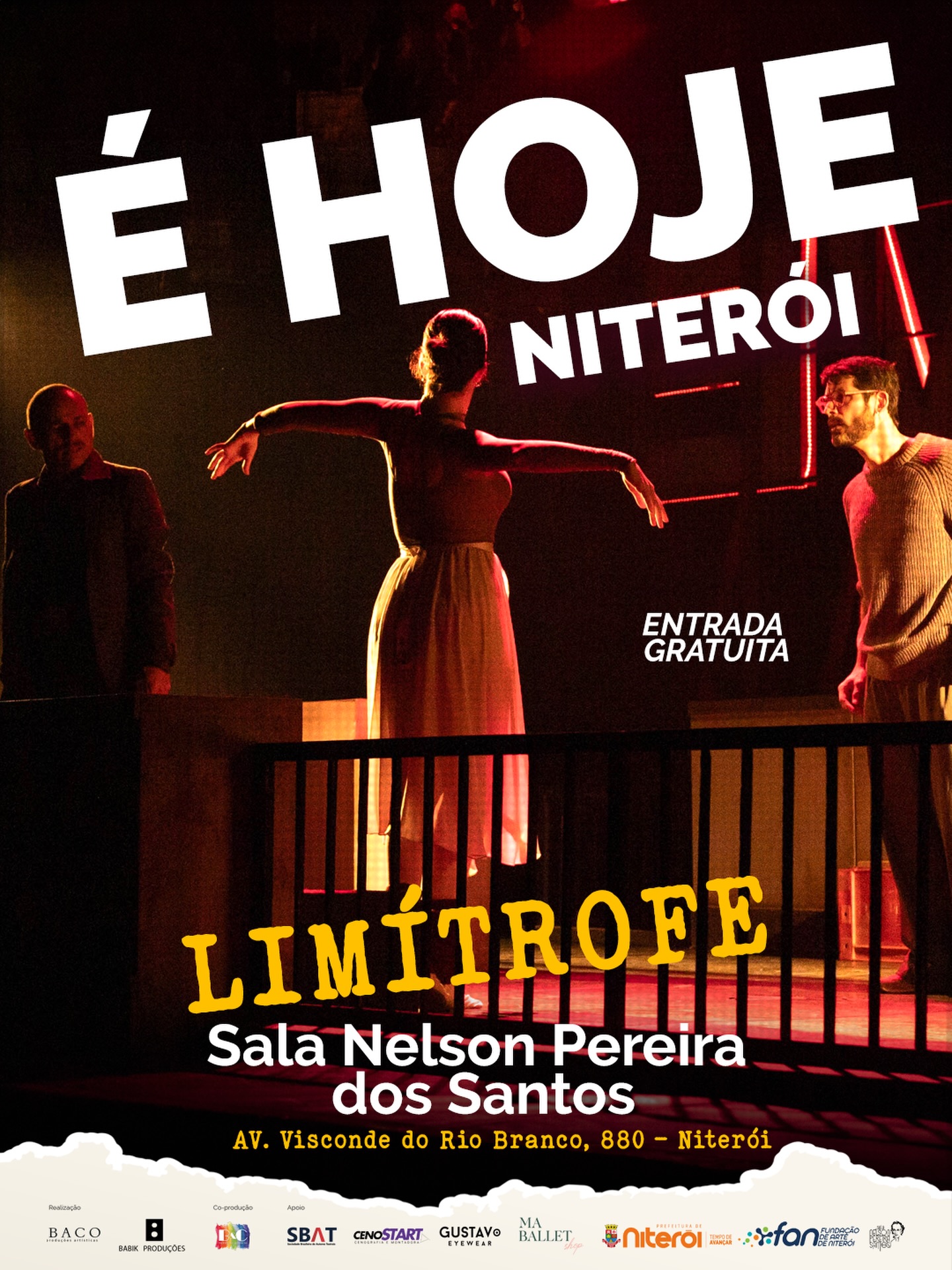 Hoje, às 20h, o palco da Sala Nelson Pereira dos Santos vira espaço de urgência, palavra e confronto. E nós esperamos vocês! ✨
👉 Limítrofe acontece em apresentação única, com participação especial de Barbara Reis.
Uma noite para quem gosta de teatro que mexe por dentro e sente que certas conversas não podem mais esperar.
Não deixa pra depois.
Não é sempre que a cidade recebe um espetáculo como esse.
🎫 Chegue cedo e retire seu ingresso gratuitamente na bilheteria do teatro.
🎭 Sala Nelson Pereira dos Santos
📅 É HOJE!
⏰ Às 20h
📍 Av. Visconde do Rio Branco, 880 – São Domingos
🔴 Classificação indicativa: 16 anos
🎟️ ENTRADA GRATUITA!
Nos vemos mais tarde. 💛