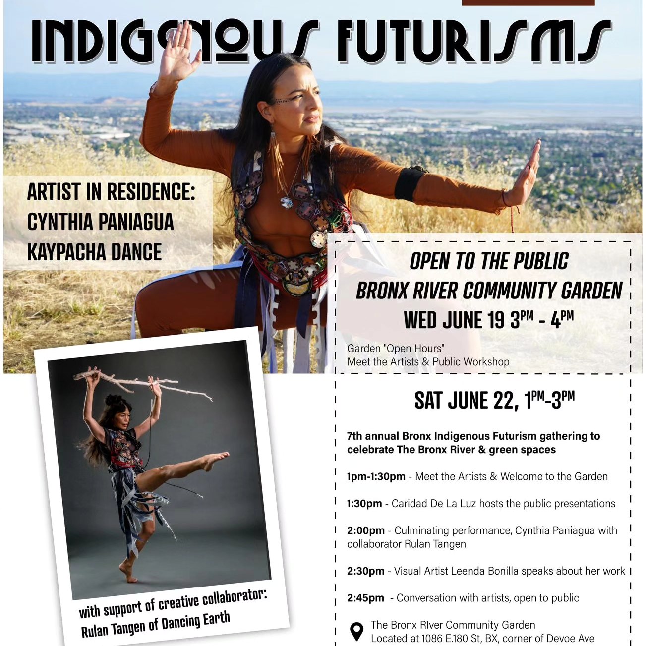 Today is the day ! June 22nd 1pm 🙏🏽🌿. This artist-in-residency has given me the opportunity to create work along side dancer, choreographer, inspiradora, guerrera, Rulan Tangen @rulantangen. 💯 It's been an honor navigating the question of identity through dance with her as we both share the intricacies of all of who we are, embracing all of our ancestors and connecting to this sacred land, THE BRONX. It's all about the action we take, the experiences we've lived through, the knowing that we are in this work authentically, always have been and always will be. KACHKANIRAQMI, we exist. We are still here, and Im grateful.
💯 A big part of my identity is urban, NYC, Queens, Bronx connection. A straight-up New Yorker who grew up in the 90s house dance scene while abuelita me pasaba el huevo and taught me the way of our medicine. Soy a mix of concrete jungle and Andean ritual. Mis chakiras are in my heart and in my work.
🌿 Yo, dancing and creating in this heat has been real lol, pero con ganas lo hago because I get to connect. And importantly en communidad with amazing artists such as Rulan, @labrujanyc and @leenda.art. Thank you, @pepatian_pepartsbx, for making this possible and @rivergardenbx for opening up this haven space ✨️
🌬 Añay añay a los Ancestros por waking me up each day and whispering life into my soul. I feel you, I honor you and te bailo con todo. HAMUYCHIS!
#pepatian #bronxindigenousfuturisms #bronxrivergarden
#nawpakuna #grateful #aseguirbailando #representing #urbanandina