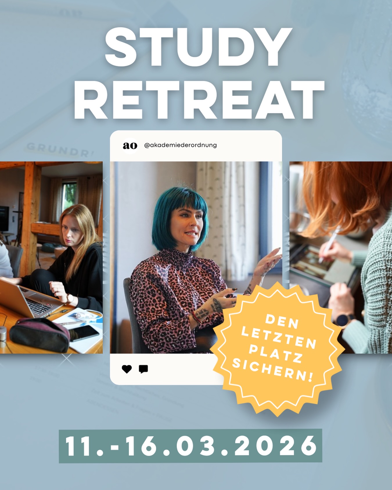 Für das Study Retreat im März 2026 ist kurzfristig ein Platz frei geworden!
Und manchmal sind es genau diese ungeplanten Momente, die Großes ins Rollen bringen.
Wenn du schon länger mit dem Gedanken spielst, Ordnung zum Beruf zu machen – das hier könnte dein Zeichen sein. 💪🏼
Das Study Retreat ist keine klassische Ausbildung. In einer Kleingruppe hast du die Chance deine Ausbildung innerhalb von nur 6 Tagen mit Isabella Franke in einer exklusiven Villa im Harz zu absolvieren. Tolle Workshops, wissensgeladene Vorträge, hands-on Training, eine lockere Atmosphäre und leckeres Essen warten auf dich.
✨ 6 Tage geballtes Wissen & Praxis
✨ Persönliches Mentoring von Isabella Franke
✨ Exklusive Kleingruppe & Networking
✨ Business-Plan & Strategie für deinen Start
✨ Traumlocation, gutes Essen & Motivation pur
Fern vom Alltag entsteht Klarheit.
Klarheit für deinen Weg.
Klarheit für dein Business.
Klarheit für dich.
Viele sagen im Nachhinein:
„Das war der Moment, in dem ich wirklich losgegangen bin.“
Wenn du dir einen intensiven Start mit persönlicher Betreuung wünschst
und in einer kleinen, wertschätzenden Gruppe lernen möchtest:
👉 Schreib STUDY in die Kommentare
oder schick uns eine private Nachricht für alle Infos.
Vielleicht ist genau jetzt dein Moment ✨
#studyretreat #akademiederordnung #ordnungscoach #ordnungalsberuf #womenempowerment