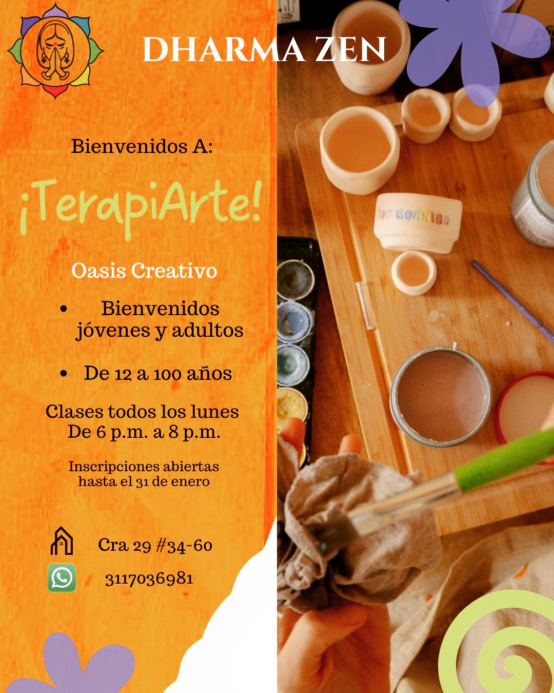 En nuestro Oasis Creativo, transformamos el dibujo y la pintura en poderosas herramientas de sanación. No necesitas ser un artista experto, solo tener el deseo de explorar tu mundo interior a través del color y la forma.
Descubre un espacio seguro y amoroso donde:
* Expresarás tus emociones sin palabras.
* Liberarás el estrés y la ansiedad.
* Conectarás contigo mismo/a en un nivel profundo.
* Redescubrirás tu potencial creativo y sanador
🏡 Dharma Zen
📌 Carrera 29 #34-60
📲 WhatsApp: 311 703 6981
#DharmaZen #SanaciónEmocional #Autoconocimiento #Meditación #ArteTerapia #DanzaConsciente #BienestarIntegral #CrecimientoPersonal #Palmira #YOGAPALMIRA #yogaparatodos