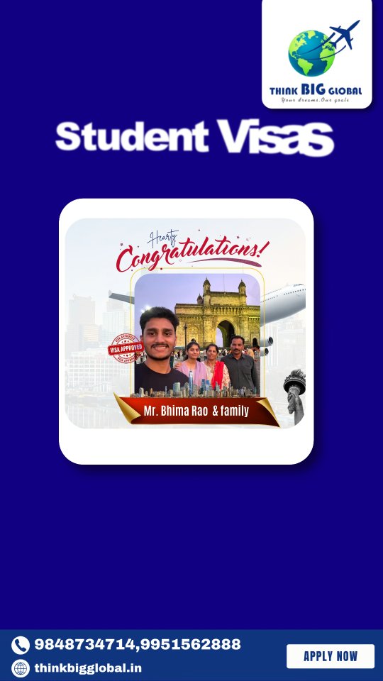 THINK BIG GLOBAL
Your trusted partner for studying and traveling abroad.
We provide complete support under one roof:
🎓 Study Abroad Admissions
📚 IELTS | GRE | GMAT | Test Preparation
💰 Scholarship Guidance
🏦 Education Loan Assistance
🛂 Student Visa Processing
👨👩👧 Dependent & Visit Visas
✈ Tourist & Business Visas
From admission to visa approval, we guide you step by step with proper documentation and clear process.
No confusion. No shortcuts. Only professional guidance
Think BIG Global
📞 98487 34714
📞 99515 62888