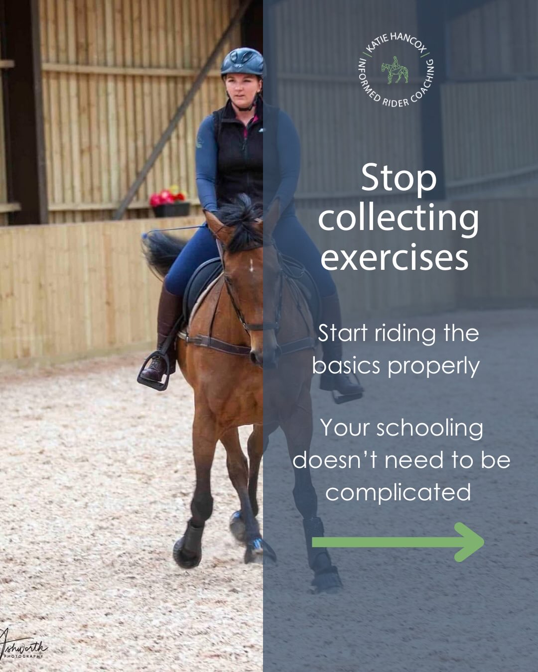 You don’t need 1001 fancy exercises to improve your schooling.
You need to ride the basics… better.
Circles. Serpentines. 5m loops. Voltes. Changes of rein.
Boring? Only if you ride them on autopilot.
The basics are where the real gains live.
Not because they’re fancy.
But because they expose your accuracy, balance, timing, and feel.
Here’s how to level them up 👇
➡️ Gamify them
Ride a 20m circle and give yourself points for:
• staying on the line
• consistent bend
• rhythm that doesn’t die half way round.
➡️ Add purpose
Throw in transitions at specific points on the circle.
Ride the same pattern in different paces.
Can you keep the shape when the speed changes?
➡️ Steal from dressage tests
Pick 2–3 movements from a test.
Mix them into your schooling session.
Now you’re getting test practice and quality homework in one go.
Same shapes.
More intention.
Better riding.
If your schooling feels stale, it’s probably not because you need more exercises.
It’s because you’re not squeezing enough out of the ones you already use.
Comment “BASICS” if you want a simple session plan you can screenshot and ride.
Katie