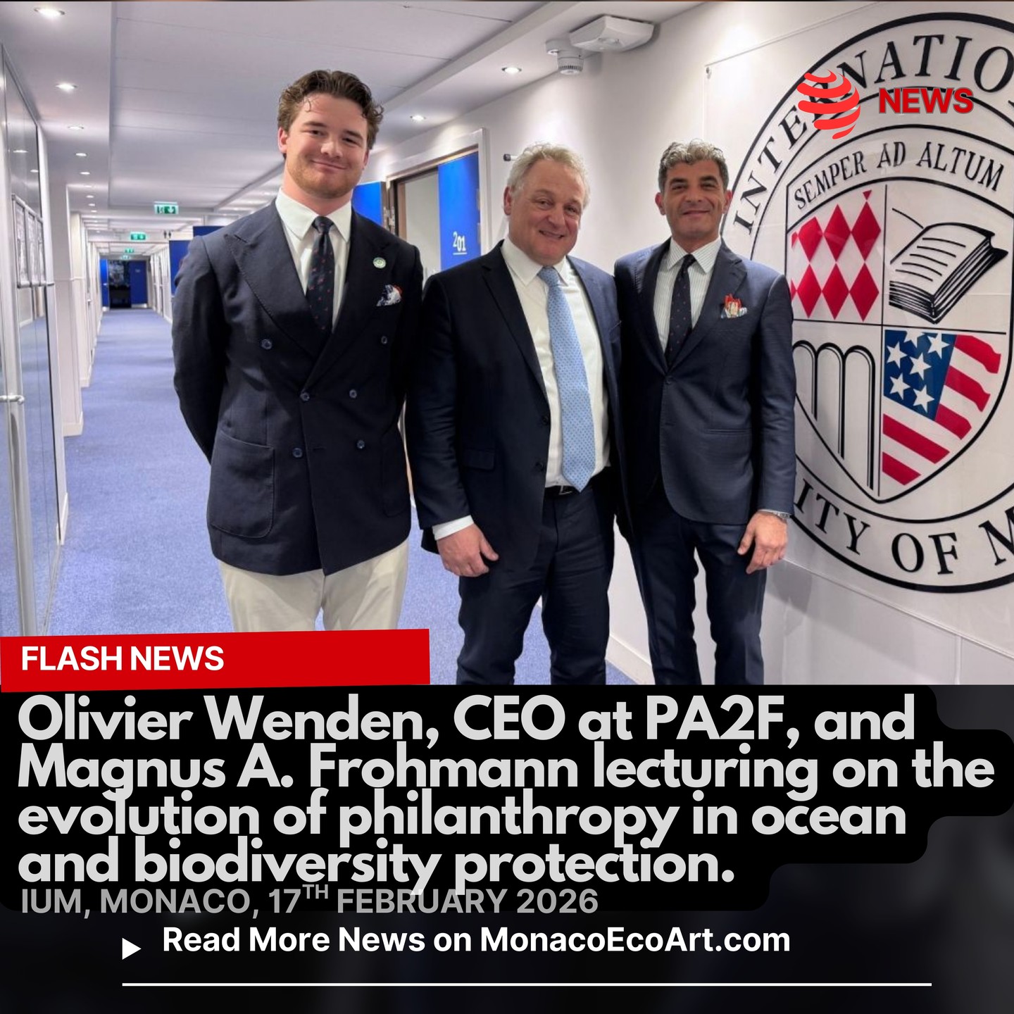 @mo.eco_art #flash #news #philanthropy #innovation #monaco #montecarlo 🇲🇨🌊 17th February 2026: Olivier Wenden Vice-Chairman & CEO of the Prince Albert II od Monaco Foundation and Magnus A. Frohmann, Ocean Investment Analyst and Special Counsel have recently lectured at the International University of Monaco – IUM – providing students with meaningful insights on the role of #philanthropy in the #contemporary era and how it can provide efficient #tools to address #market volatility 👥♻️💲As Frohmann pointed out, philanthropic foundations need to overcome traditional #economic models to encourage impactful initiaties through cross-sector #collaboration, bringing together public #institutions, #private capital, and innovation #ecosystems ✅Wenden strssed the need to consider #sustainability and #finance as integrated elements within pioneering investment tools like the ReOcean Fund aimed at accelerating solutions for biodiversity and ocean preservation supported by private #stakeholders, in order to answer the question: What impactful solutions can we implement today?”, intead of simply asking yourself “What should we do? 🗣️🔹 Dr Elena Tavella, Director of MSc Program in Sustainability and Innovation Management at IUM, highlighted: “Olivier Wenden and Magnus Frohmann showed how microstate became a global force in ocean finance—mobilising €33.7 billion, securing Europe’s first High Seas Treaty ratification, and deploying catalytic capital through the ReOcean Fund. Their edge? Horizontal management: trust, loyalty, humility, and ambition over hierarchy” 📸 From left to right: Magnus A. Frohmann, Dr Jean-Philippe Muller, General Director and Dean at IUM, and Olivier Wenden Copyright: @university_of_monaco @fondationprincealbert2 - Layout and Contents: © MonacoEcoArt.com