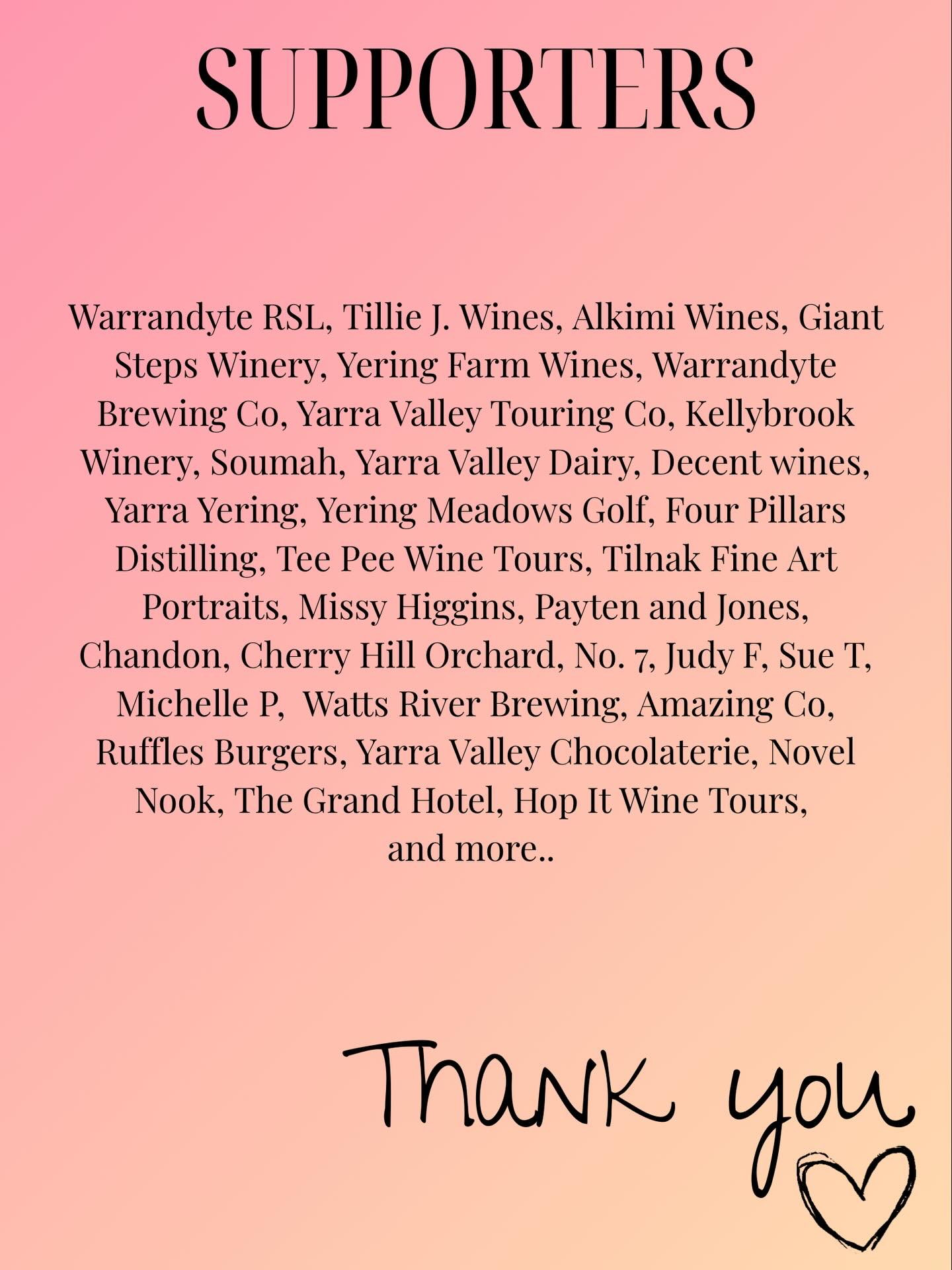 So many amazing donations!
We are so unbelievably grateful for the incredible businesses and people who have contributed such gorgeous products for our auctions and raffles.
Make sure you grab your tickets now — you could be heading home with some amazing goodies! We have donations including wine tours, gin, chocolate, books, hampers, award-winning wine, local beers and more.
If you’d like to contribute a donation to the event, please feel free to reach out. We would be so grateful for your support!
✨✨✨