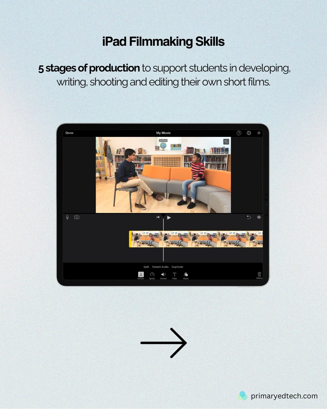 Want better student films on iPad? 🎬📱
Don’t start with the app.
Start with the process.
When students understand the 5 stages of production, the quality of their films transforms:
1️⃣ Development – define the vision
2️⃣ Pre-production – plan the shot
3️⃣ Production – capture with purpose
4️⃣ Post-production – shape the story
5️⃣ Exhibition – share with an audience
Filmmaking isn’t just “press record.”
It’s thinking, planning, collaborating, refining, and reflecting.
When we explicitly teach these stages, students:
✔️ Make stronger creative decisions
✔️ Work more independently
✔️ Produce more polished outcomes
✔️ Understand that editing is storytelling
✔️ Value feedback and reflection
The iPad becomes a tool for intentional creation, not just filming.
Swipe through for a breakdown of each stage 👀
#EdTech
#iPadInEducation
#DigitalCreativity
#FilmmakingInSchools
#PrimaryEdTech