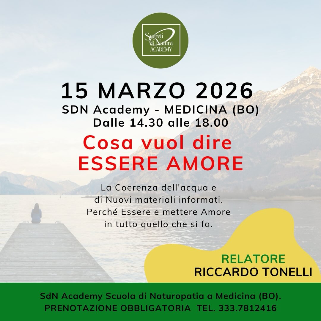āEssere Amoreā
Come migliorare la nostra Coscienza e la nostra vita, attraverso acqua, strumenti, metodi, rituali e ascolto del corpo.
š
15 Marzo 2026
āØCOSA VUOL DIRE ESSERE AMORE
š° 14.30-18
š SdN Academy ā Medicina (BO)
šØāš«Relatore: Riccardo Tonelli
š Posti limitati ā Prenotazione ok
š Info e iscrizioni: 3337812416
#BenessereOlistico #SDNacademy #Naturopatia #SDNAcademy benesserer