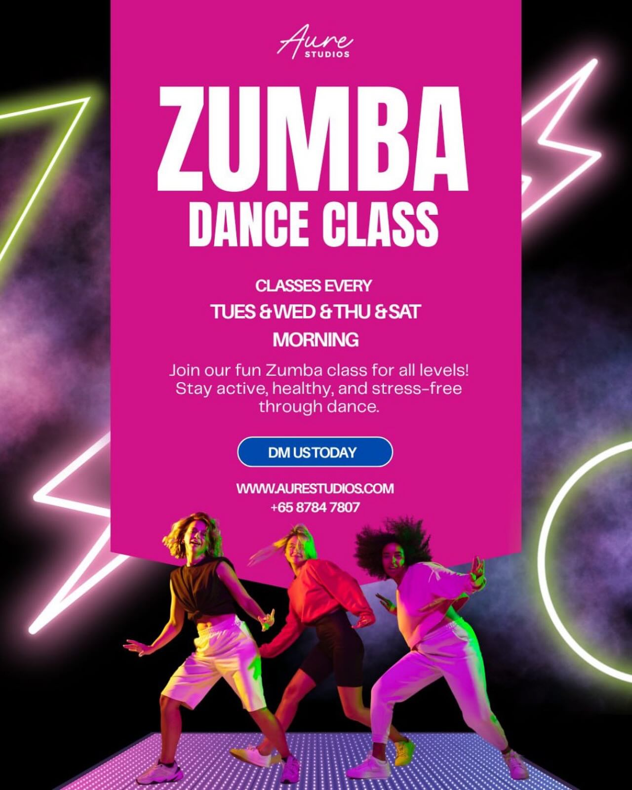 🔥 Feel the Beat, Join the Zumba Heat! 💃🕺
Looking for a fun way to stay active? Our Zumba classes at Aure Studios are here to get you moving, sweating, and smiling! ✨
🗓 Available every Tuesday, Wednesday, Thursday & Saturday
🎶 Suitable for all levels — no dance experience needed!
Burn calories, relieve stress, boost your mood, and start your day with high energy and good vibes. 🌟
📩 DM us to book your spot today
📍 Bukit Timah Shopping Centre
📞 +65 8784 7807
Let’s dance, sweat, and feel amazing together! 💥
#AureStudios #ZumbaSG #DanceFitness #StayActive