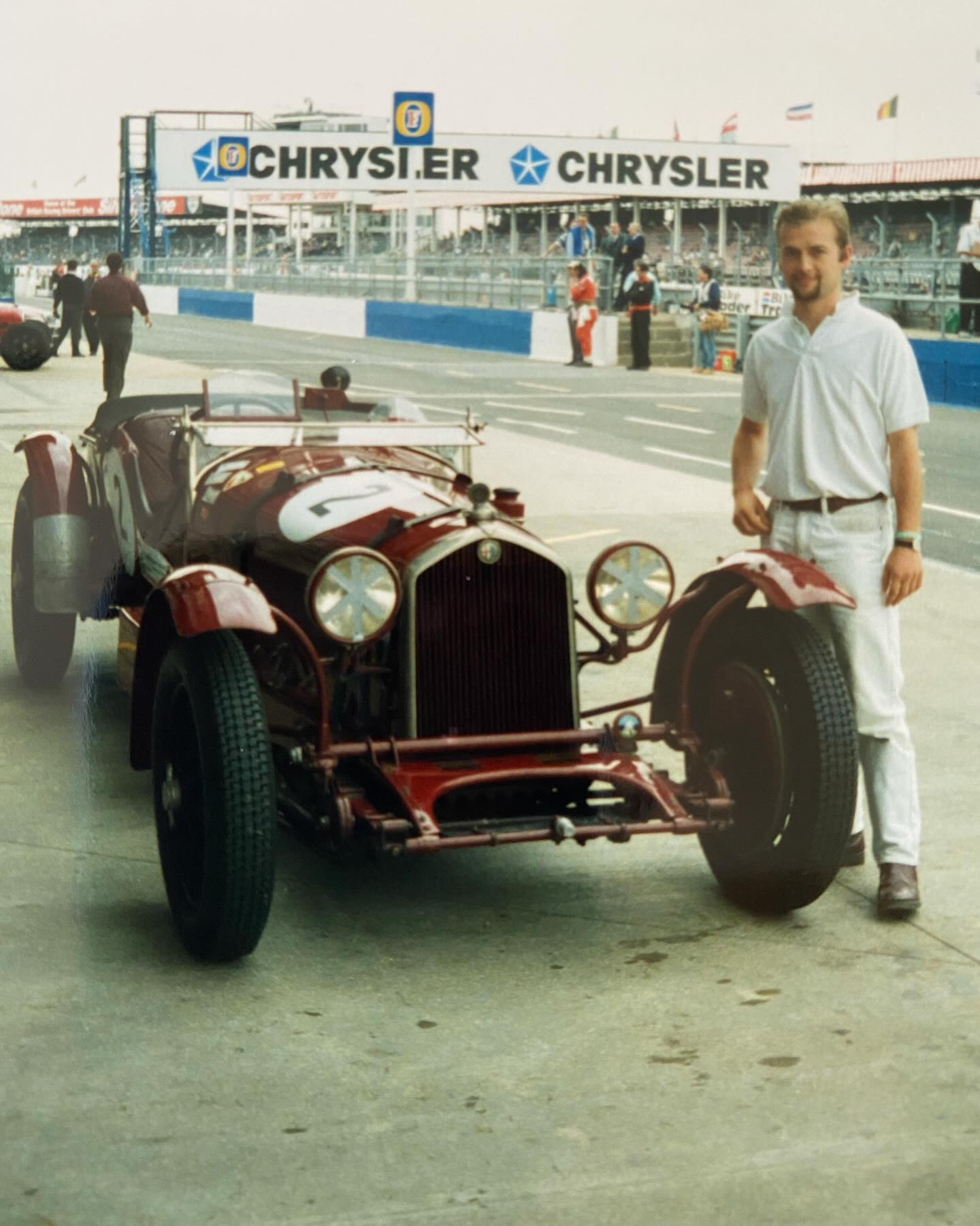 Digging through old photos I found this one of me standing proudly next to my grandfather’s old Alfa 8C. It was in the mid nineties at The Coys Festival at Silverstone and Alain De Cadenet and Klaus Werner had brought the car home in first place in the prewar race. I believe Klaus drove the car back to Germany after the race. One of the ultimate sports cars of all time. #racing #alfaromeo #vintage #classiccars #cars
