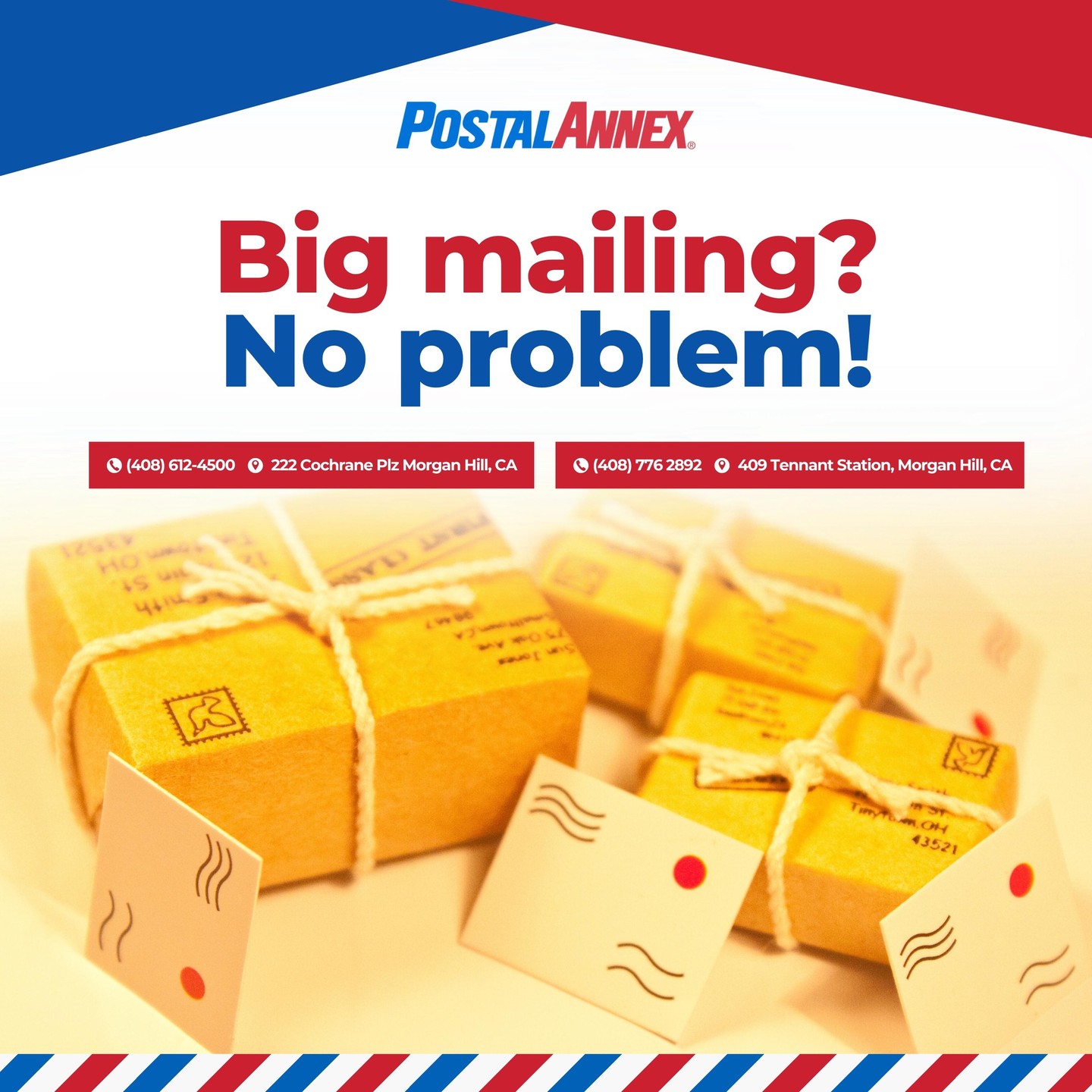 Got a big mailing to tackle? 📦
No problem at all! At PostalAnnex, we specialize in bulk mailing services that make sending out large volumes of mail a walk in the park. From efficiency to cost-effectiveness, we've got the tools and expertise to streamline your mailing process. ✉️
Let us handle the heavy lifting while you focus on what really matters!
#BulkMailingBoss #PostalAnnex #MailingMadeEasy