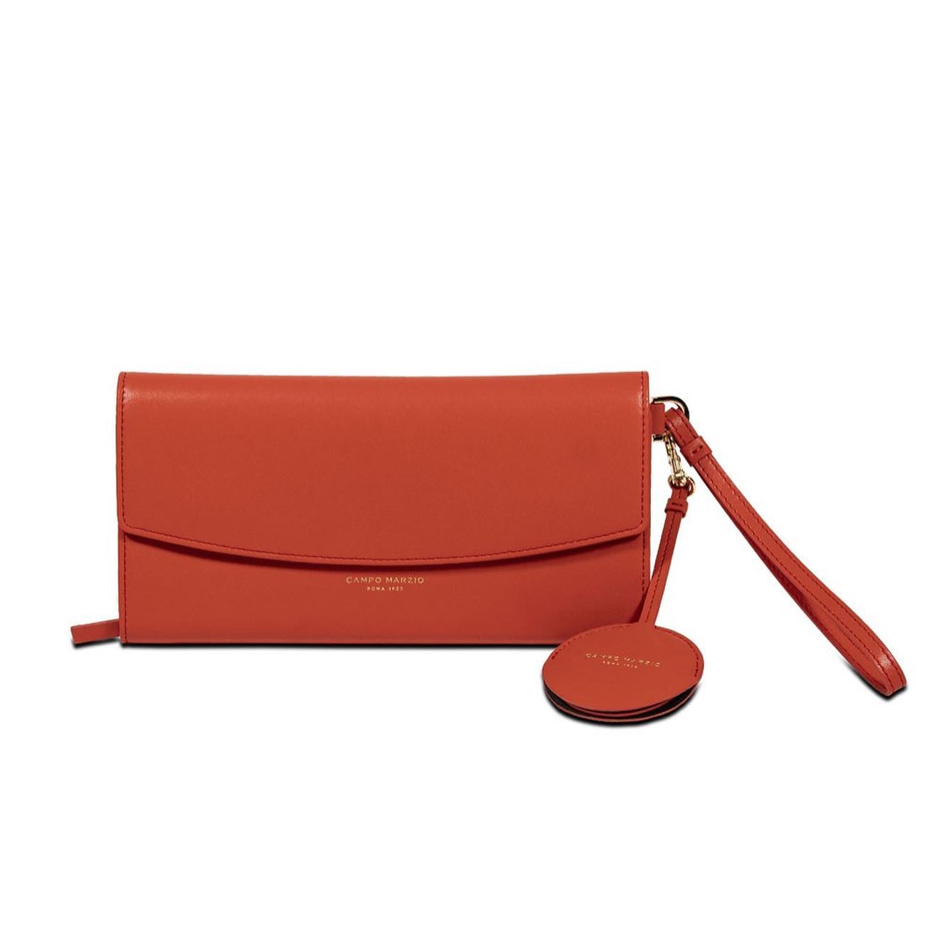 Royale plush Leather Purse with Mirror in Tangerine