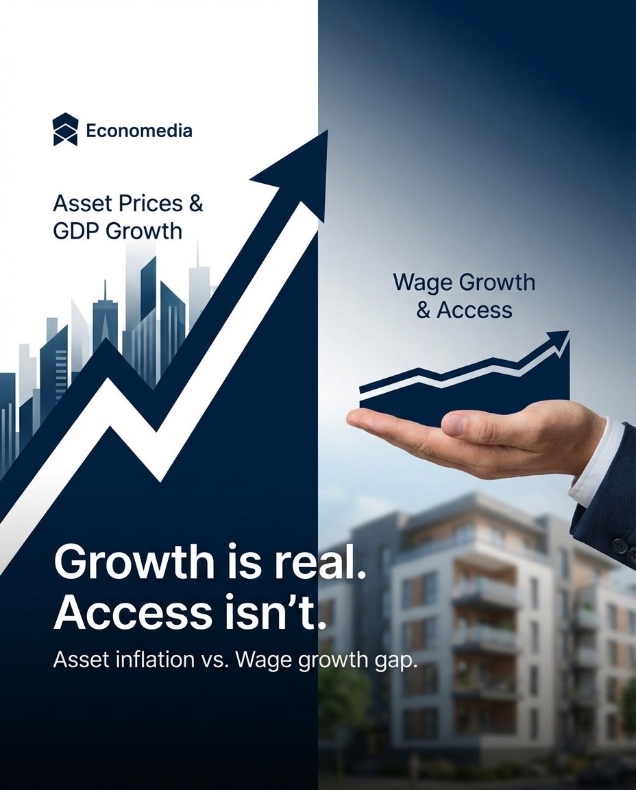 GDP's up. So why does your salary feel like it's standing still?
Here's the uncomfortable truth: growth is real, but access isn't.
Whilst the economy expands, asset prices—particularly housing—have soared far beyond wage growth. For younger generations, this means working harder for less purchasing power, especially when it comes to the things that actually matter: a home, stability, a future.
This isn't about blaming individuals for "not saving enough" or "spending on avocados." It's about a structural disconnect between economic growth and lived experience.
The data tells the story: salaries have inched up whilst property prices have skyrocketed. What took one generation a few years of saving now takes decades.
We need to talk about this gap—not to point fingers, but to understand why so many feel left behind despite headlines celebrating growth.
What's your take? Are we measuring the right kind of progress?
#EconomicInequality #GenerationalWealth #HousingCrisis #EconomicLiteracy #WageGrowth