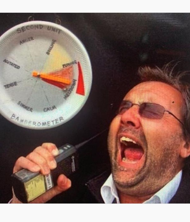 Terry Bamber Week - A comedic photo of Terry, with the second unit’s ‘Bamberometer’. #mercurypictures #terrybamber #terrybamberweek #bafta #jamesbond #secondunit #filmmaking