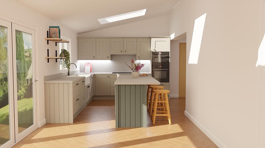 As part of our full design and installation service we provide you with full render 3D images. Leaving nothing to the imagination as these realistic images show you how your kitchen could look 🥰 we also aid this design with the latest VR technology, make sure to check out the VR presentation for this design on the next post!