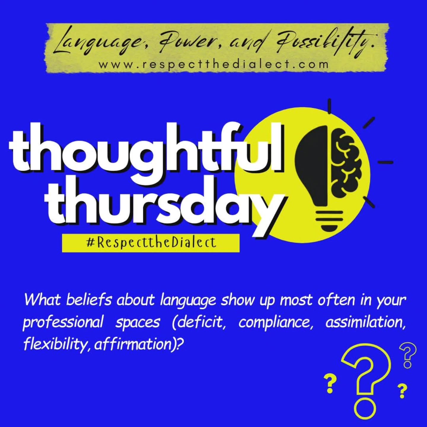 What beliefs about language show up most often in your professional spaces--deficit, compliance, assimilation, flexibility, affirmation?
What feels most dominant in your setting right now?
#respectthedialect #linguisticjustice #languageandjustice #AAE #theculturewespeak letsdiscuss