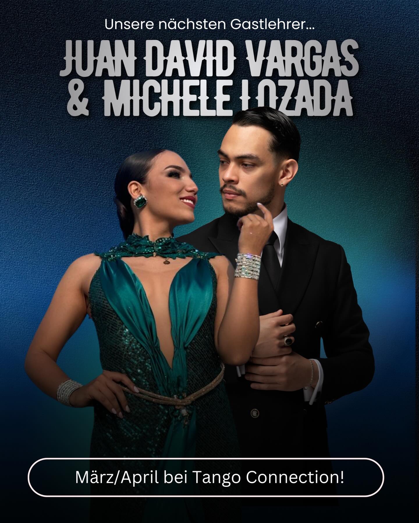 Welcome to Munich, Juan David & Michele Lozada!!!
Ab heute haben wir neue Gastlehrer bei Tango Connection – beide werden im März und April alle unsere Gruppenkurse leiten sowie die Hosts unserer Milonga Loca und Práctica Loca sein!
Verpasst nicht die Gelegenheit, von zwei sehr talentierten und renommierten Lehrern zu lernen und euch von ihrer Energie und Erfahrung inspirieren zu lassen. 💫