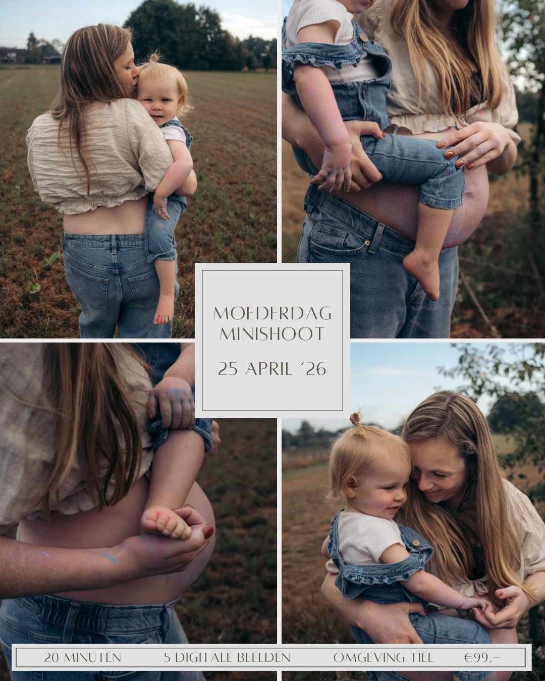 Vier Moederdag met blijvende herinneringen 🤍
Op zaterdag 25 april organiseer ik weer een ochtend met minishoots. Perfect voor moeders met hun kind(eren), gezinnen én stellen. 🥰
Binnen een week ontvang je een online galerij waaruit je jouw 5 favoriete beelden kiest. De foto’s worden vóór Moederdag geleverd, perfect als cadeau of een blijvende herinnering voor jezelf. Extra beelden zijn uiteraard bij te bestellen.
Wat je krijgt:
• 20 minuten buitenshoot
• 5 digitale beelden inbegrepen
• Geschikt voor moeders, gezinnen (max. 5 personen) én stellen
• Omgeving Tiel (exacte locatie volgt)
• Investering €99,-
De plekjes zijn beperkt.
Wil je erbij zijn? Stuur me een DM met je voorkeurstijd en ik reserveer jouw plekje 🤍
MINISHOOT MOEDERDAG-MINIS
11.00 uur vol
12.00 uur vol