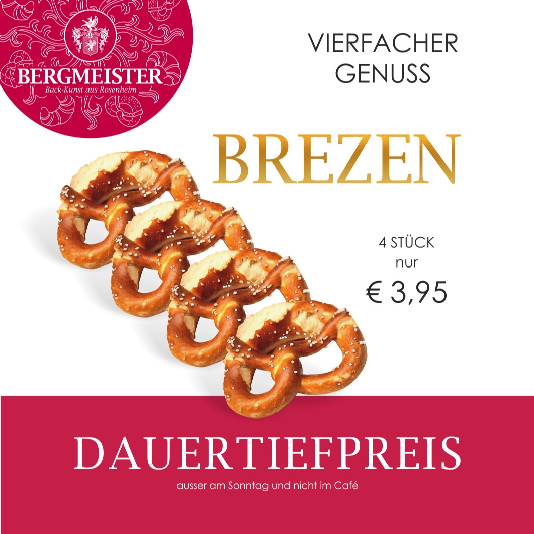 🌟🥨 Unschlagbares Dauerangebot bei BERGMEISTER 🥨🌟
Hey, liebe Brezen-Fans! 🎉 Als Dankeschön für Eure Treue haben wir diesmal etwas ganz Besonderes für euch: 4 super resche Brezen zum Supersparpreis von nur **3,95 €**! 😍🙌 Und das Beste? Ihr könnt euch unser Angebot so oft sichern, wie ihr wollt! 😋💖 Also, schnell vorbeikommen und euch unser knuspriges Brezen-Angebot holen!
Wir freuen uns auf euren Besuch! 🥳🍞
Euer BERGMEISTER-Team
#bäckereibergmeister #bergmeister #leckerschmecker #handwerk #handwerkskunst #brezen #brezenlover #angebot #dauertiefpreis #bäckerei #sparen #genuss #rosenheim #kolbermoor #stephanskirchen #schlossberg #wasserburgaminn #wasserburg #neubeuern #badfeilnbach #feilnbach #rohrdorf #thansau