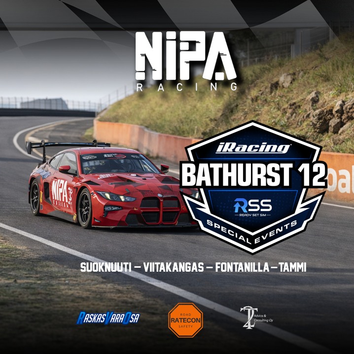 Mount Panorama kutsuu.
Nipa Racing lähtee jahtaamaan kestävyyttä, vauhtia ja virheetöntä kilpailua Bathurstin 12h -taistossa.
Tästä tulee pitkä päivä vuorella. 🏁🔥
Kiitos yhteistyökumppaneille
Mount Panorama is calling.
Nipa Racing heads into the Bathurst 12h battle chasing endurance, speed, and a flawless race.
It’s going to be a long day on the mountain. 🏁🔥
Thanks to our partners for the support.
@raskasvaraosa @rateconoy T2
#niparacing #bathurst12h #iracing #simracing #enduranceracing #teamonamission