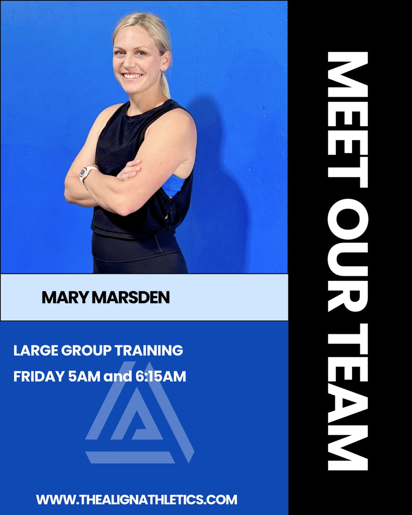 Meet Mary Marsden.
She has been part of Align Athletics since day one. She knows the culture. She knows the work. She knows how to push you while keeping form and confidence front and center.
Catch Mary leading Large Group Training every Friday at 5:00 AM and 6:15 AM.
If you want to finish the week strong, this is your class. Fridays hit different! šŖš¼