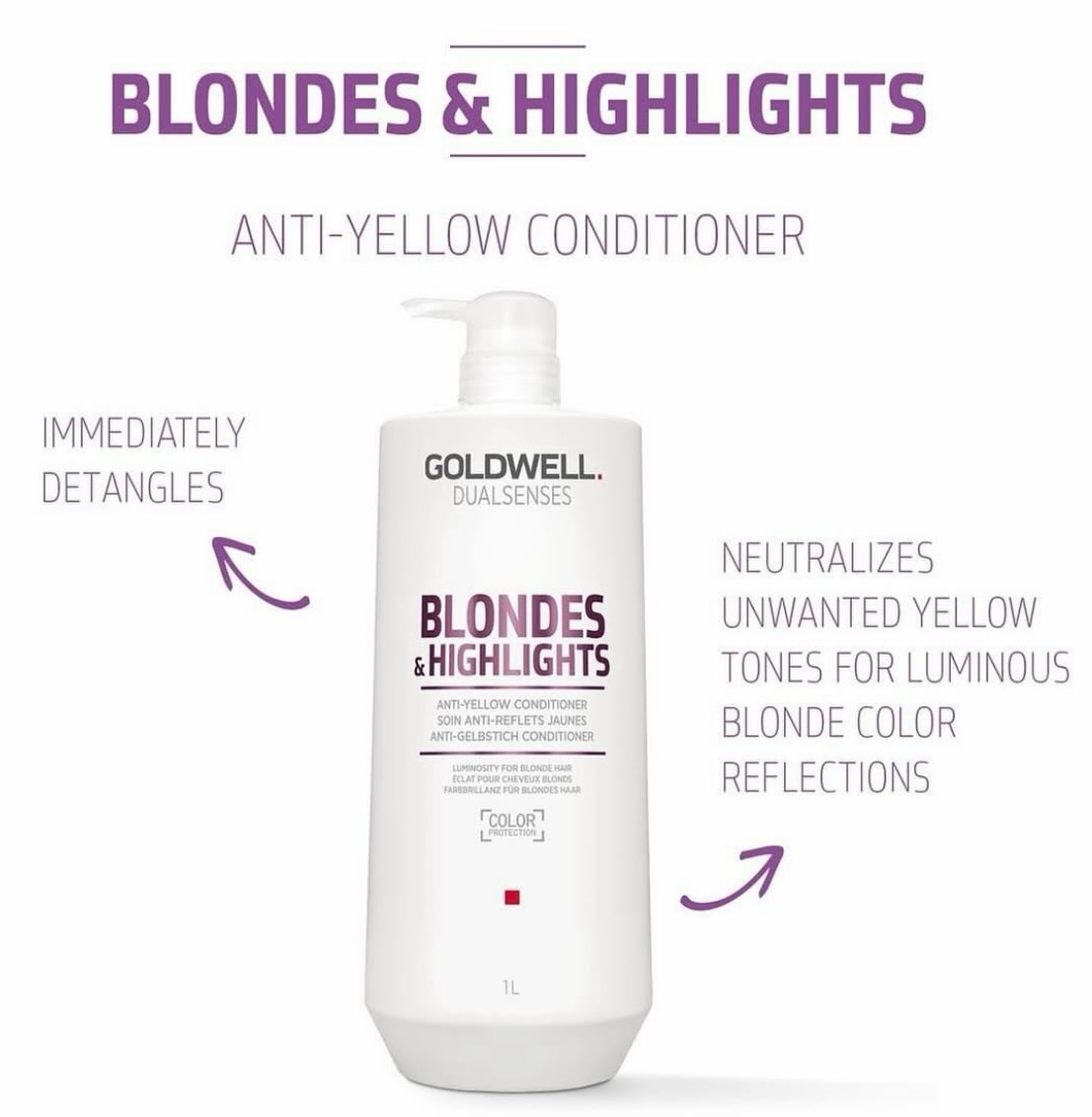 GOLDWELL BLONDES &
HIGHLIGHTS ANTI-YELLOW CONDITIONER-Keep your blonde shining bright✨✨✨Say goodbye to dull yellow & hello to vibrant locks.
Tap the link in our bio to shop now. #careforyourhair #goldwell #blonde #blondehighlights #antiyellowconditioner