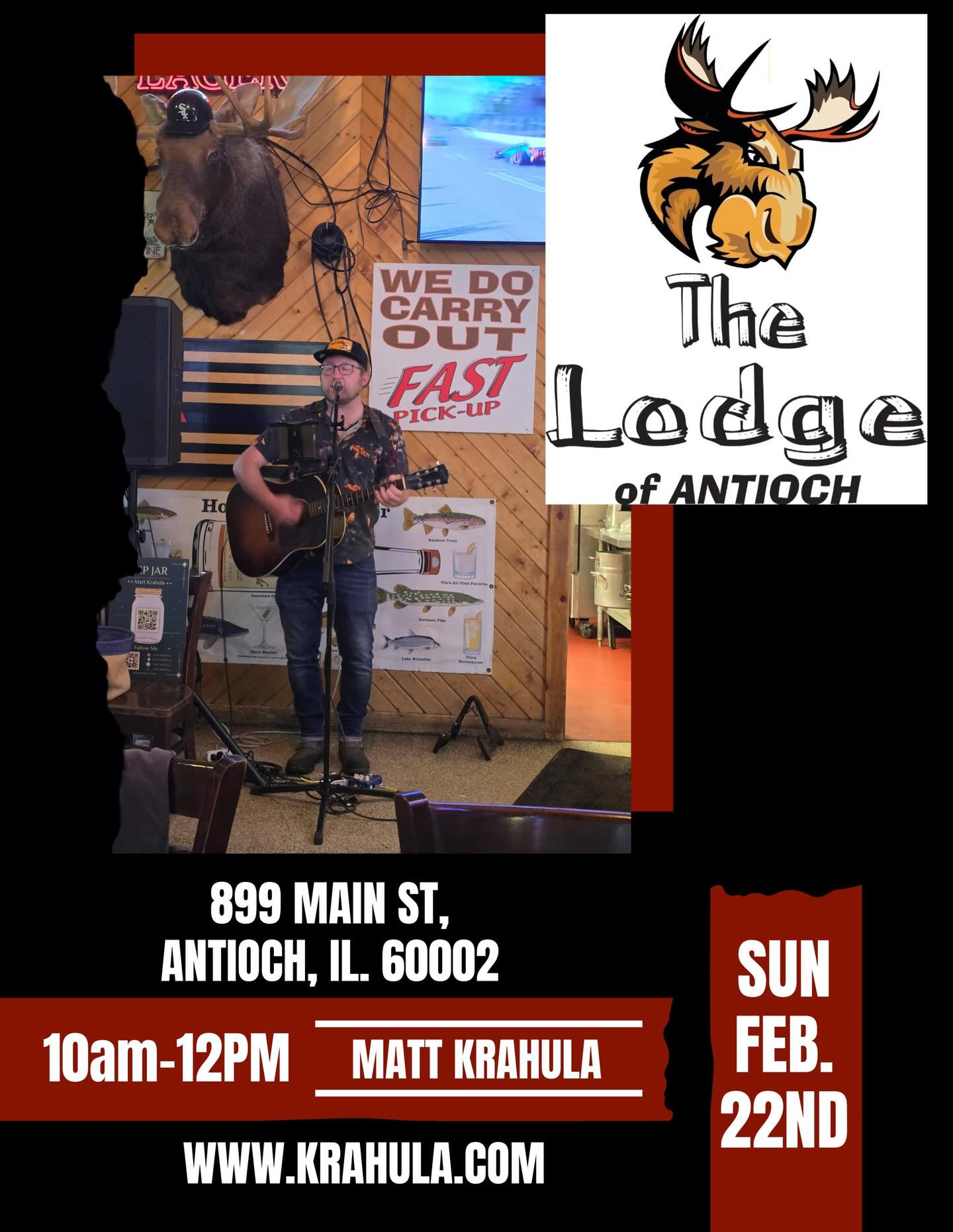Back at it under the moose at The Lodge of Antioch this Sunday 2/22 from 10am-noon. See you there!
#singersongwriter #livemusic #sundayfunday☀️ #antioch #illinois