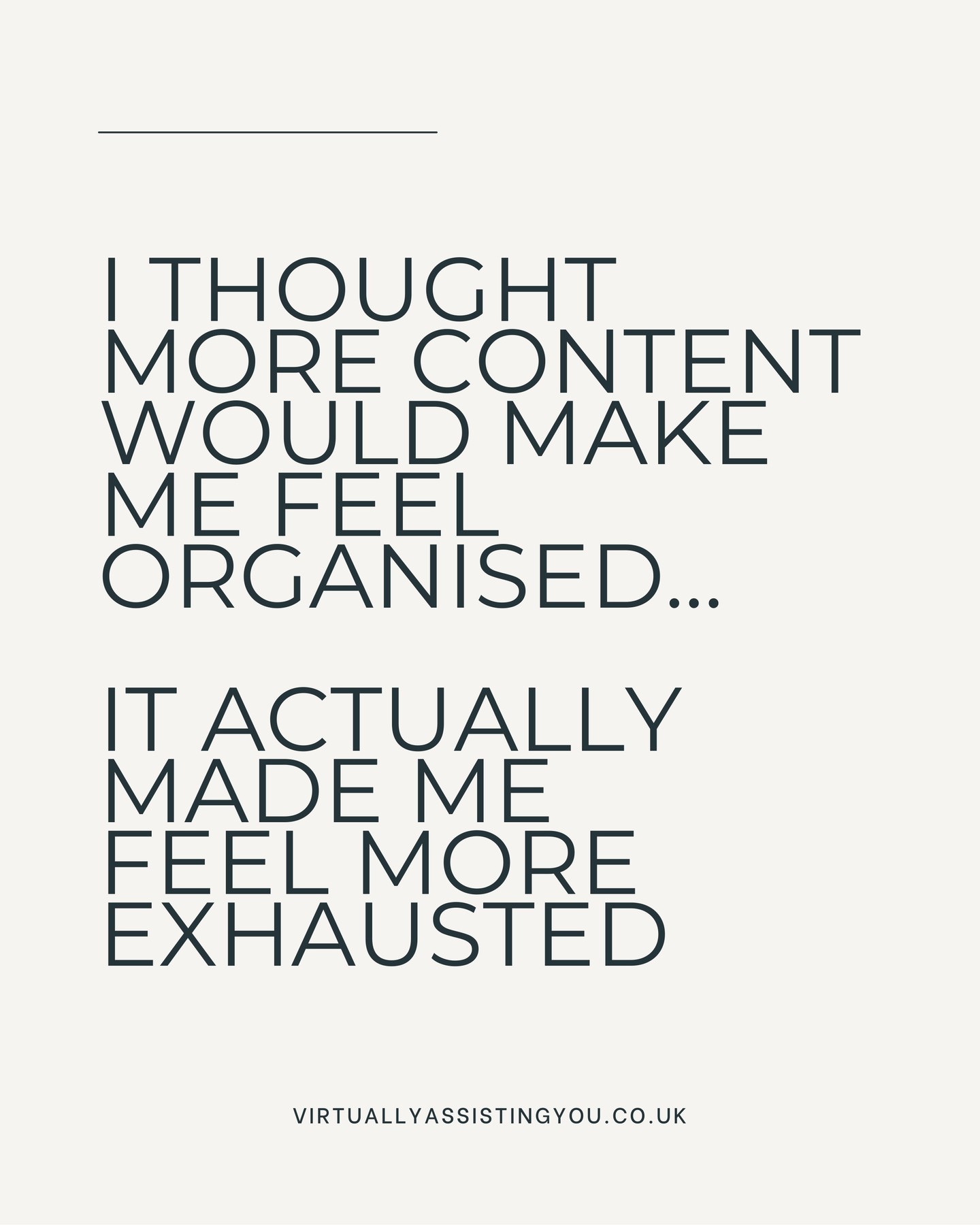 I thought creating more content would help me feel organised and visible…
BUT actually it just made me feel exhausted 😥
Not because I didn’t care, and not because I didn’t have ideas.
It was because I was constantly starting from scratch - trying to be fresh, trying to keep up and trying to say something new...every single time!
And that pressure builds quietly.
What actually helped wasn’t doing more, it was letting myself reuse what I’d already said, but intentionally.
➞ Saying the same core message in different ways
➞ Trusting that my audience hadn’t heard it all before
➞ Allowing consistency to feel sustainable, instead of heavy
If you’re a wellness business owner who knows you have valuable work to share, but feel drained by the content treadmill then this is for you...
Comment REMIX and I’ll send you my Remix Guide, for free!
It’ll show you how to stay visible without burning out or reinventing the wheel every week.
Calm content. Less pressure. More breathing space 🤍