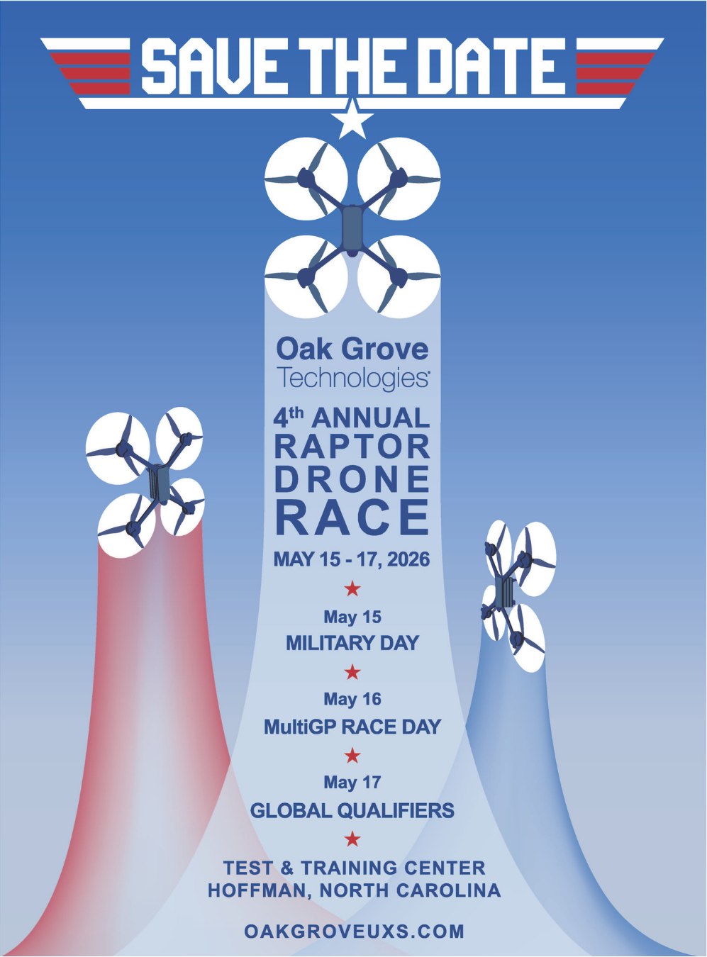 Save the date for the 4th Annual Raptor Drone Race, hosted by Oak Grove Technologies, happening May 15โ17, 2026 at our Test and Training Center in Hoffman, North Carolina.
2026 will be our most ambitious year yet. Hereโs whatโs new for year four:
๐ ๐ถ๐น๐ถ๐๐ฎ๐ฟ๐ ๐๐ต๐ฎ๐น๐น๐ฒ๐ป๐ด๐ฒ ๐๐ฎ๐
Weโre introducing a dedicated Military Challenge Day featuring four tactical drone events combined with a physical fitness component. Built to test technical skill, endurance, and performance under pressure, this challenge will be a cornerstone of the weekend.
๐ฃ๐ฟ๐ถ๐๐ฒ ๐ง๐ฎ๐ฏ๐น๐ฒ
A shared prize table will support both Military Challenge competitors and MultiGP racers, with awards based on overall finish positions.
๐ฐ๐ฌ๐๐ต ๐๐ป๐ป๐ถ๐๐ฒ๐ฟ๐๐ฎ๐ฟ๐ ๐ผ๐ณ ๐ง๐ผ๐ฝ ๐๐๐ป
2026 marks 40 years since Top Gun first hit U.S. theatersโpremiering the same weekend as our event. To celebrate its lasting impact on aviation and competition culture, weโre planning a Friday night outdoor screening (details coming soon). This milestone also inspired this yearโs race artwork.
๐ช๐ฒ๐ฒ๐ธ๐ฒ๐ป๐ฑ ๐๐ถ๐ด๐ต๐น๐ถ๐ด๐ต๐๐
โข Military Challenge Day
โข MultiGP Race Day
โข Global Qualifiers
โข Shared prize table
โข Evening socials + Friday night movie screening
More details for registration will be announced soon! Stay up to date: www.oakgroveuxs.com/raptor
#OakGroveTechnologies #OurServiceContinues #OakGroveUxS #RaptorDroneRace2026 #MilitaryChallenge #MultiGPRace #TopGun