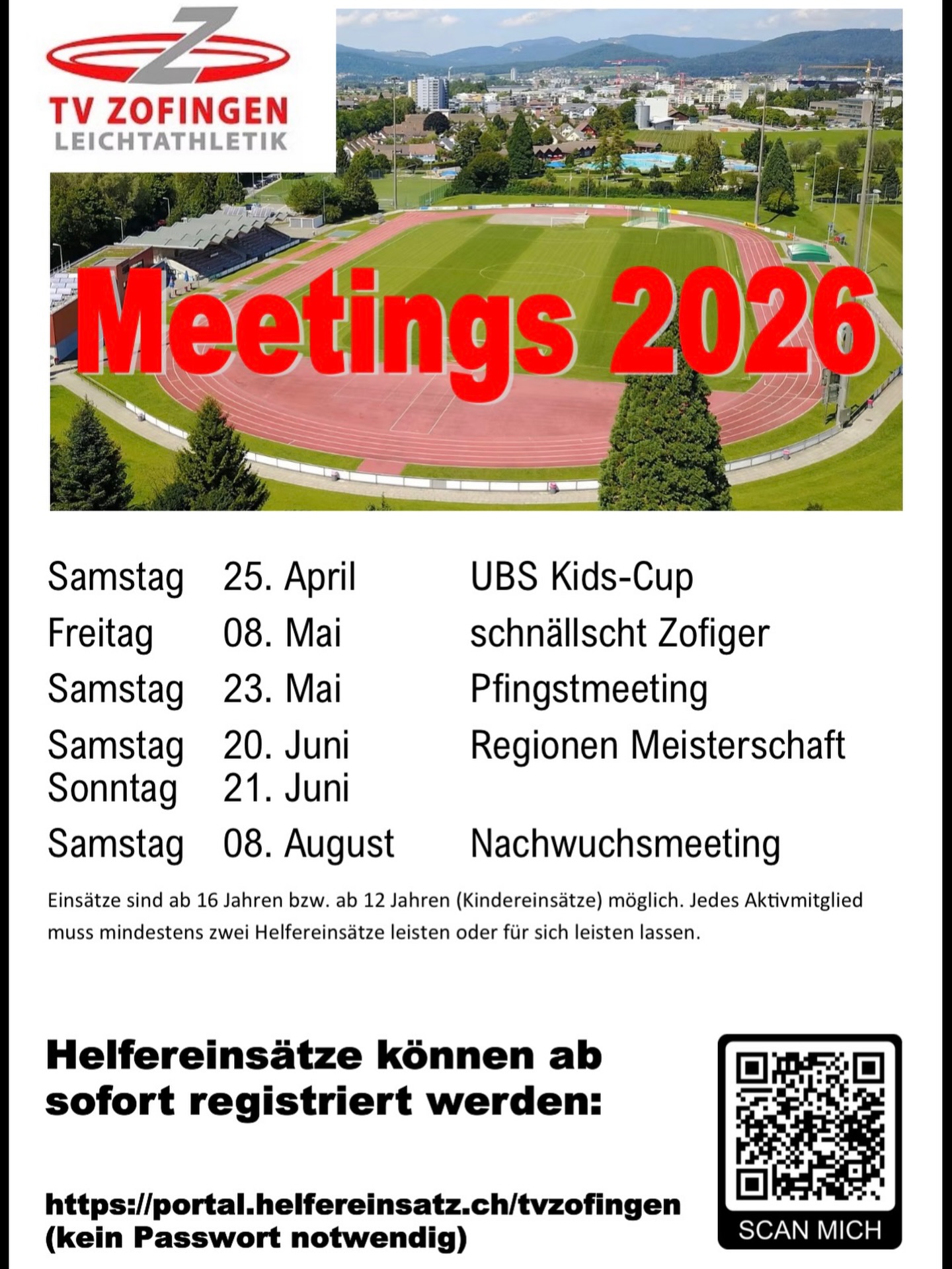 Die Meetings 2026 in Zofingen stehen in den Startlöchern!🔥
Sichere dir jetzt deinen Helfereinsatz und erlebe Leichtathletik hautnah!
Anmelden unter:
https://portal.helfereinsatz.ch/tvzofingen
-------
#tvzla #aargauersport #meinzofingen #meetings2026 #helfereinsatz
@stadt_zofingen @aargauersport.ch @alv_athletics