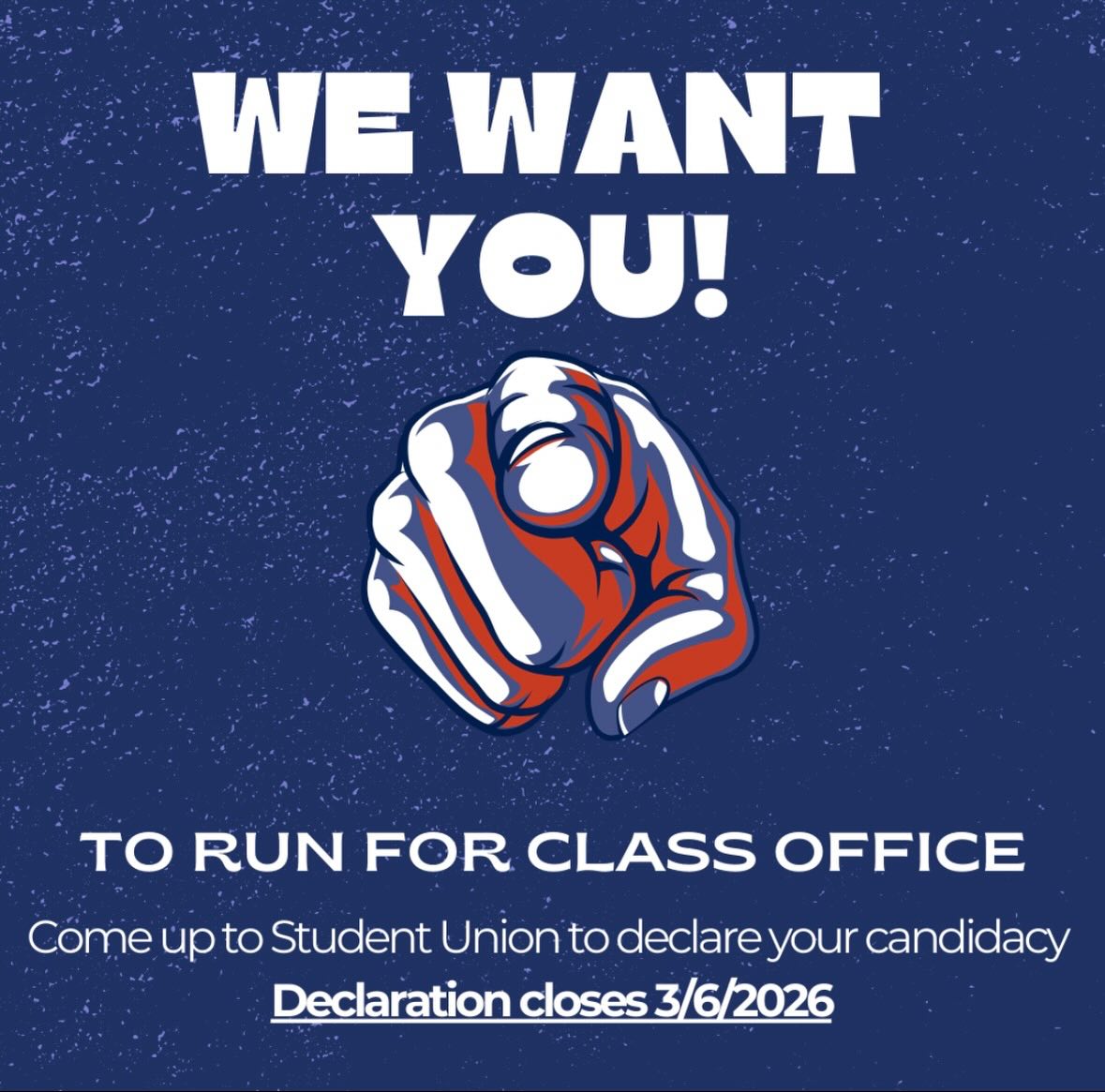How do you want your time to be remembered at RIC? Run for class office! You can make a change for your class,build community, and put on awesome events.
đCome to student union 401 to sign up!
âDeclaration closes 3/6