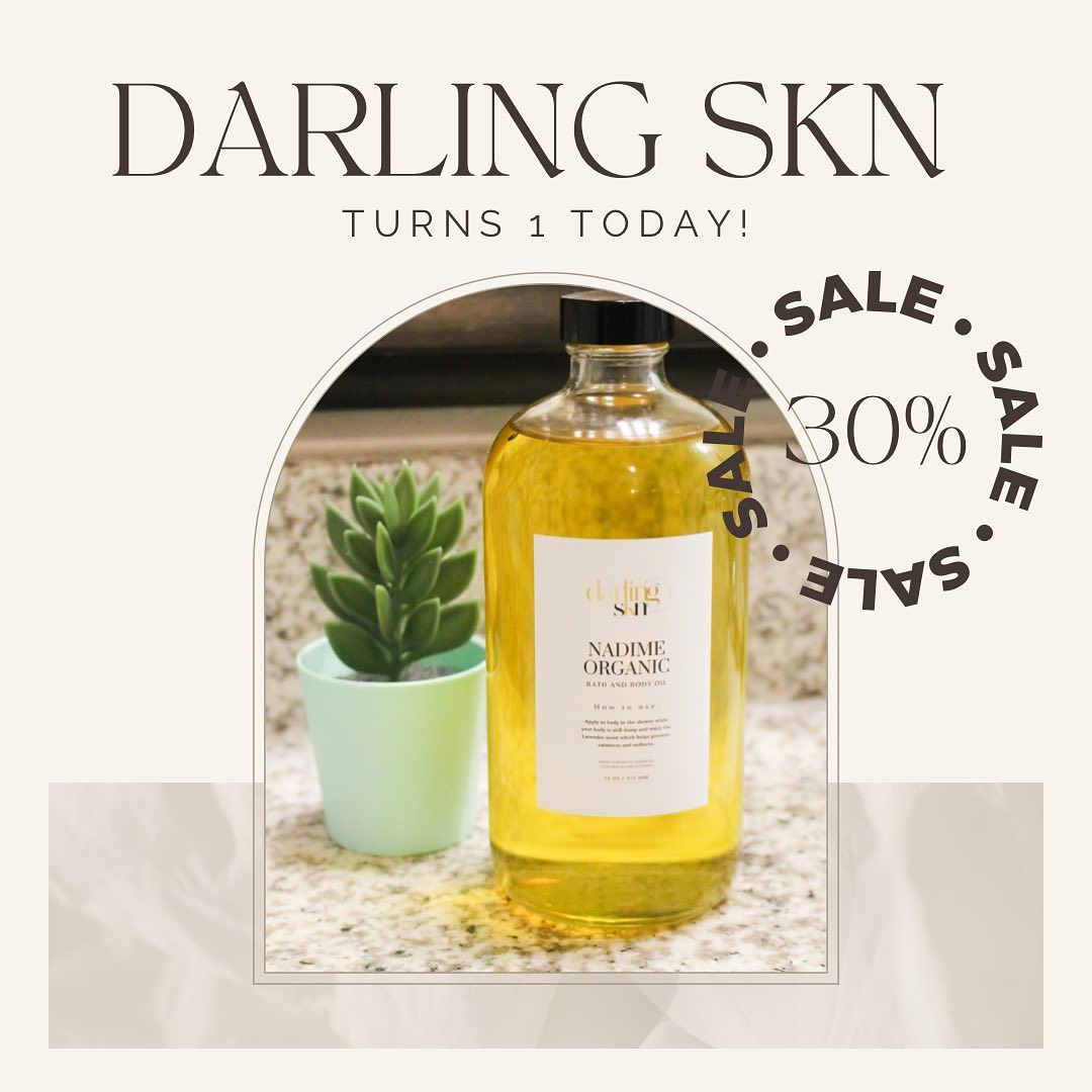 It’s our ANNIVERSARY 🤩🎉
Can’t believe it’s been a whole year since we’ve been in business. In celebration of our 1 year anniversary, the Nadime Organic Body Oils will be on SALE today only! Enjoy 30% OFF ✨
Our Body Oils now come in a 16 oz bottle that will last you a while because a little goes a long day. Our main ingredients are Sweet Almond Oil, Avocado Oil & Jojoba and it has amazing benefits for the skin!
Place your orders on our website NOW. @sezzle is also available as a payment option! 😉