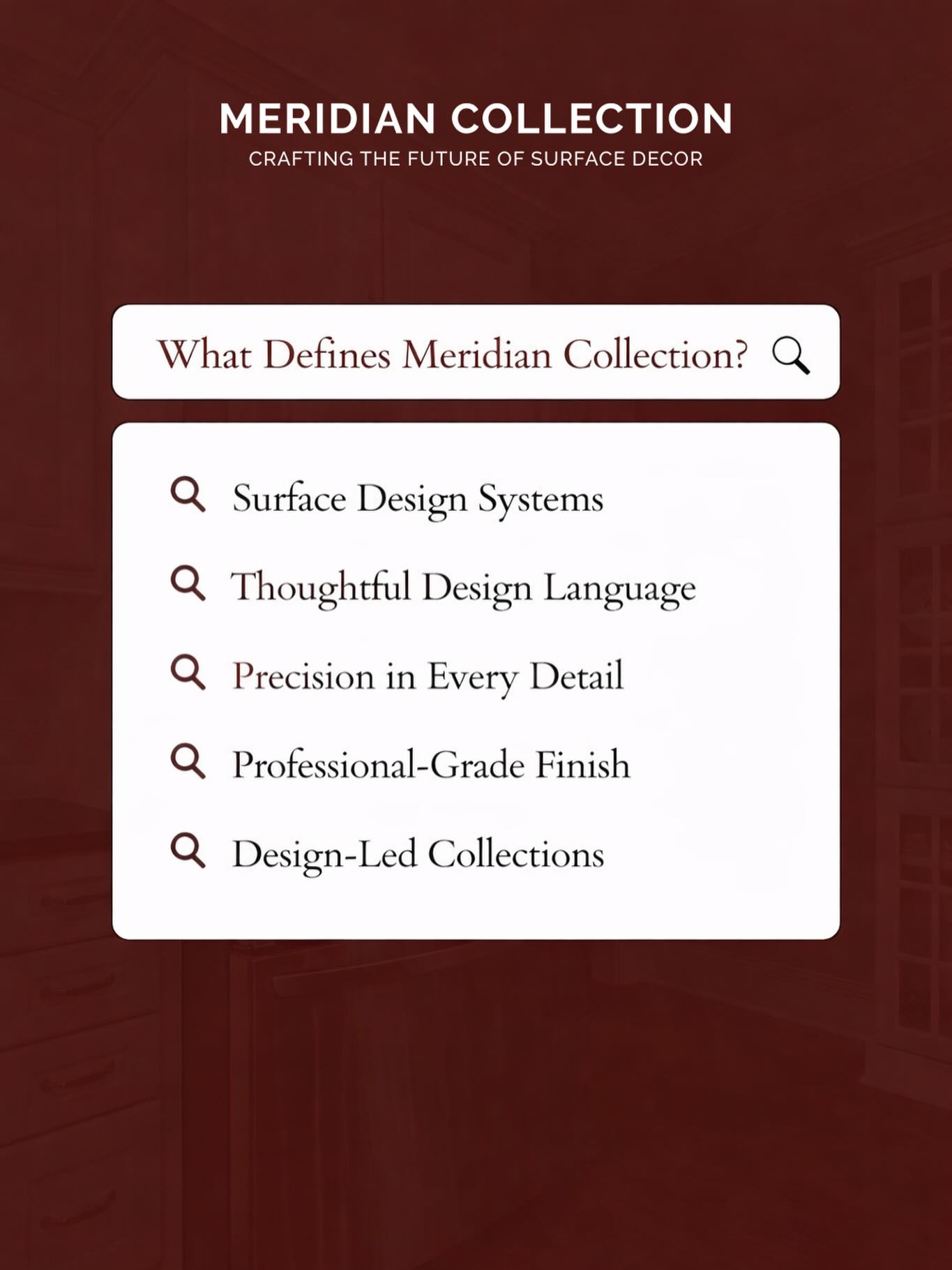 What defines Meridian?
Design with intent.
Surfaces with purpose.
Details that make the difference.
✨ Meridian Collection.
#MeridianCollection #DesignForward #BrandStory #SurfaceDesign