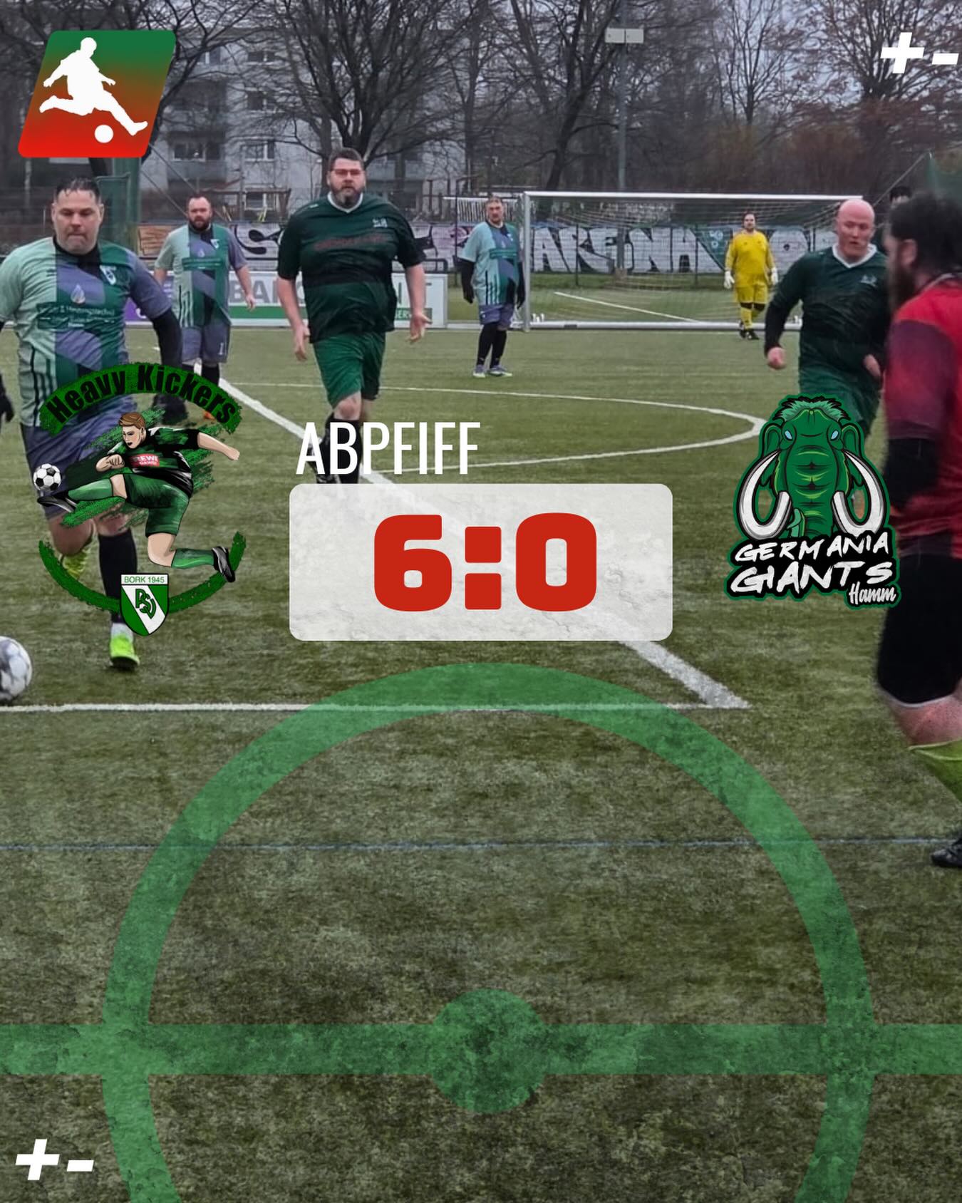 Abpfiff!
Die @germaniagiants waren heute bei den @psvheavykickers zu Gast.
Die Gastgeber zeigten sich im Vergleich zur vergangenen Partie deutlich verbessert, bestimmten über weite Strecken das Spielgeschehen und erzielten insgesamt sechs Treffer.
Die Begegnung endete mit einem 6:0-Erfolg für die Heavy Kickers.