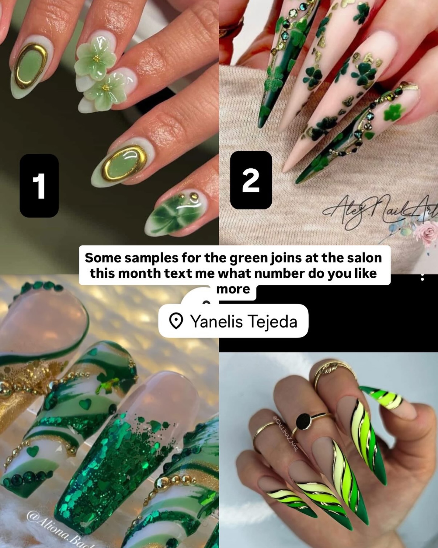 “All my customers, this month we’re having a Green Design Concourse! 💚✨
Send me your inspiration and book your appointment at www.yanelistejeda.com.”